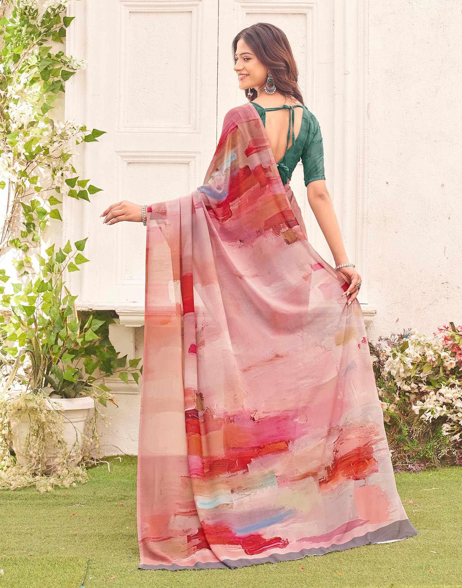 Orange Georgette Printed Saree