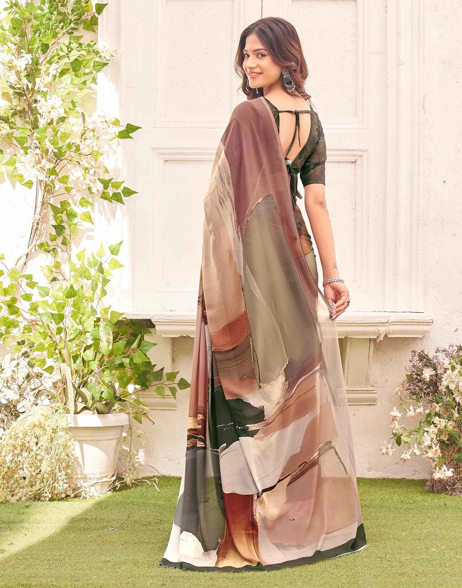 Peach Georgette Printed Saree