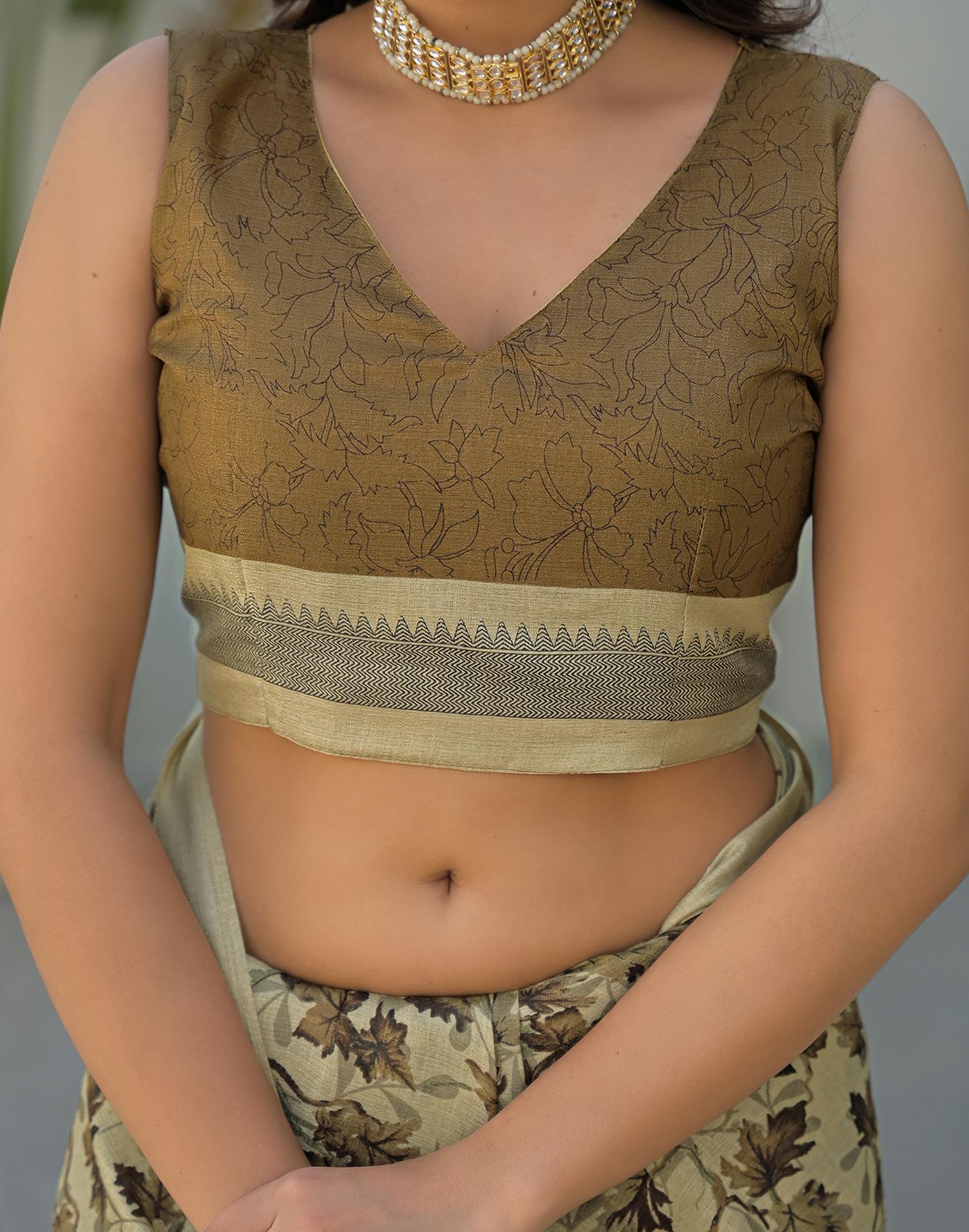 Beige Khadi Printed Saree