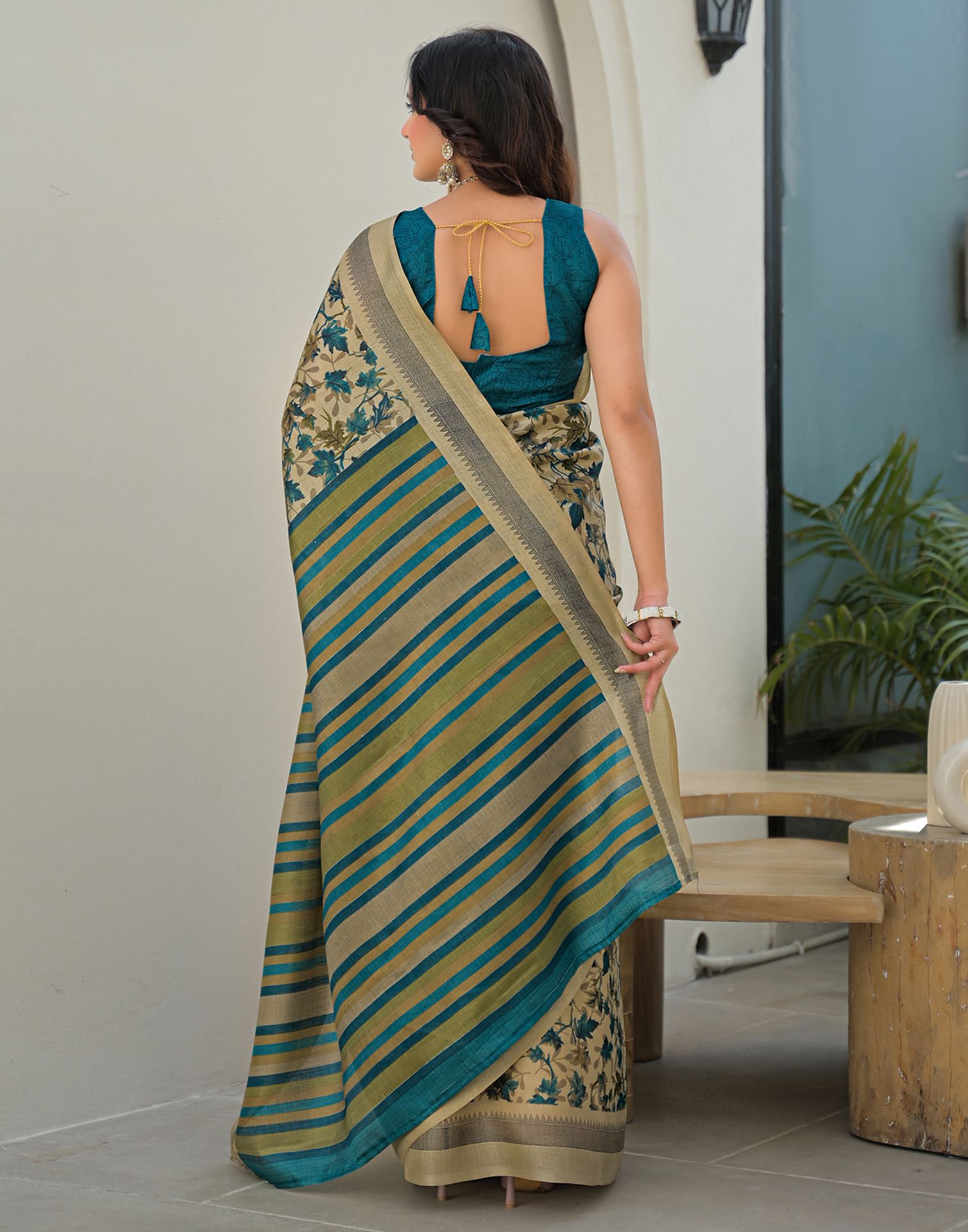 Beige Khadi Printed Saree