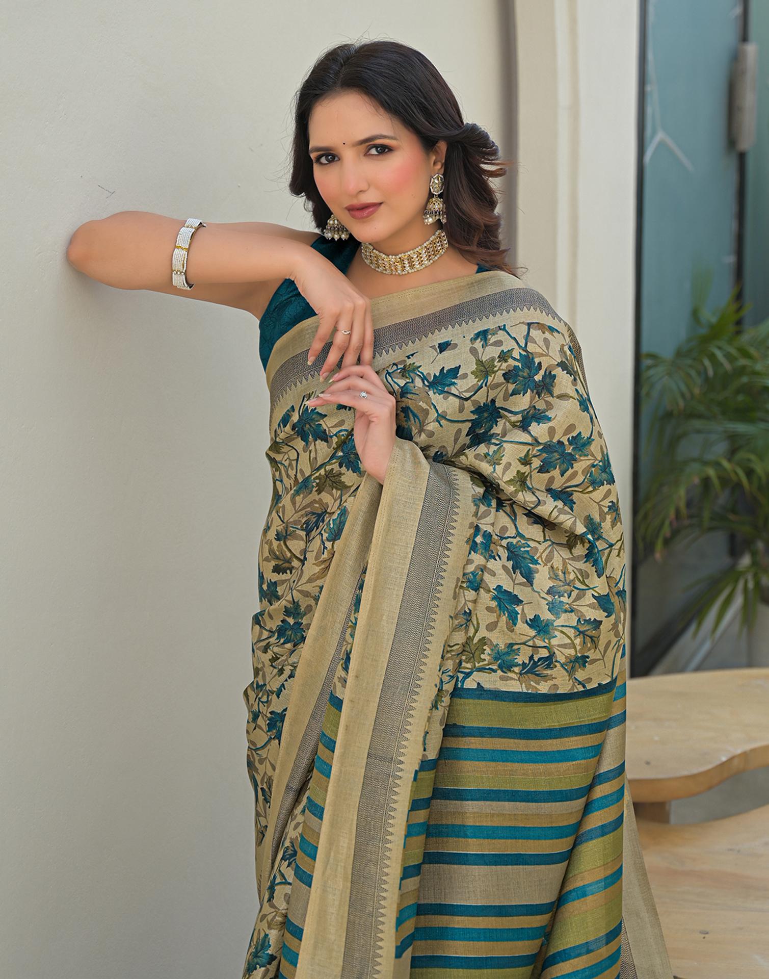 Beige Khadi Printed Saree
