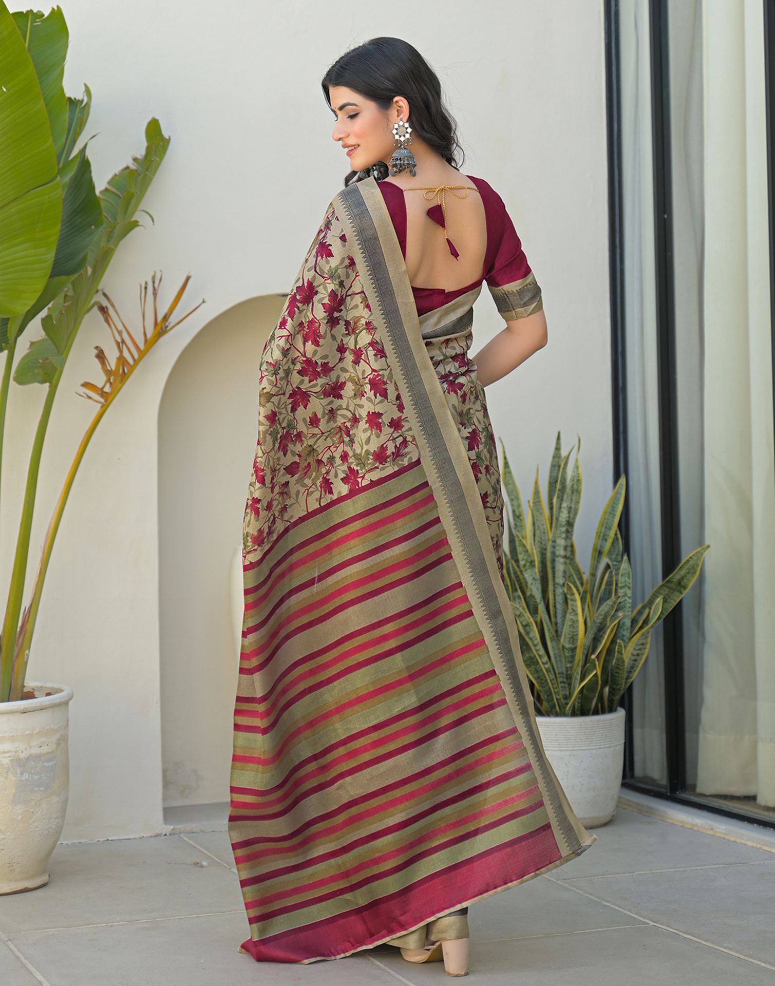 Beige Khadi Printed Saree