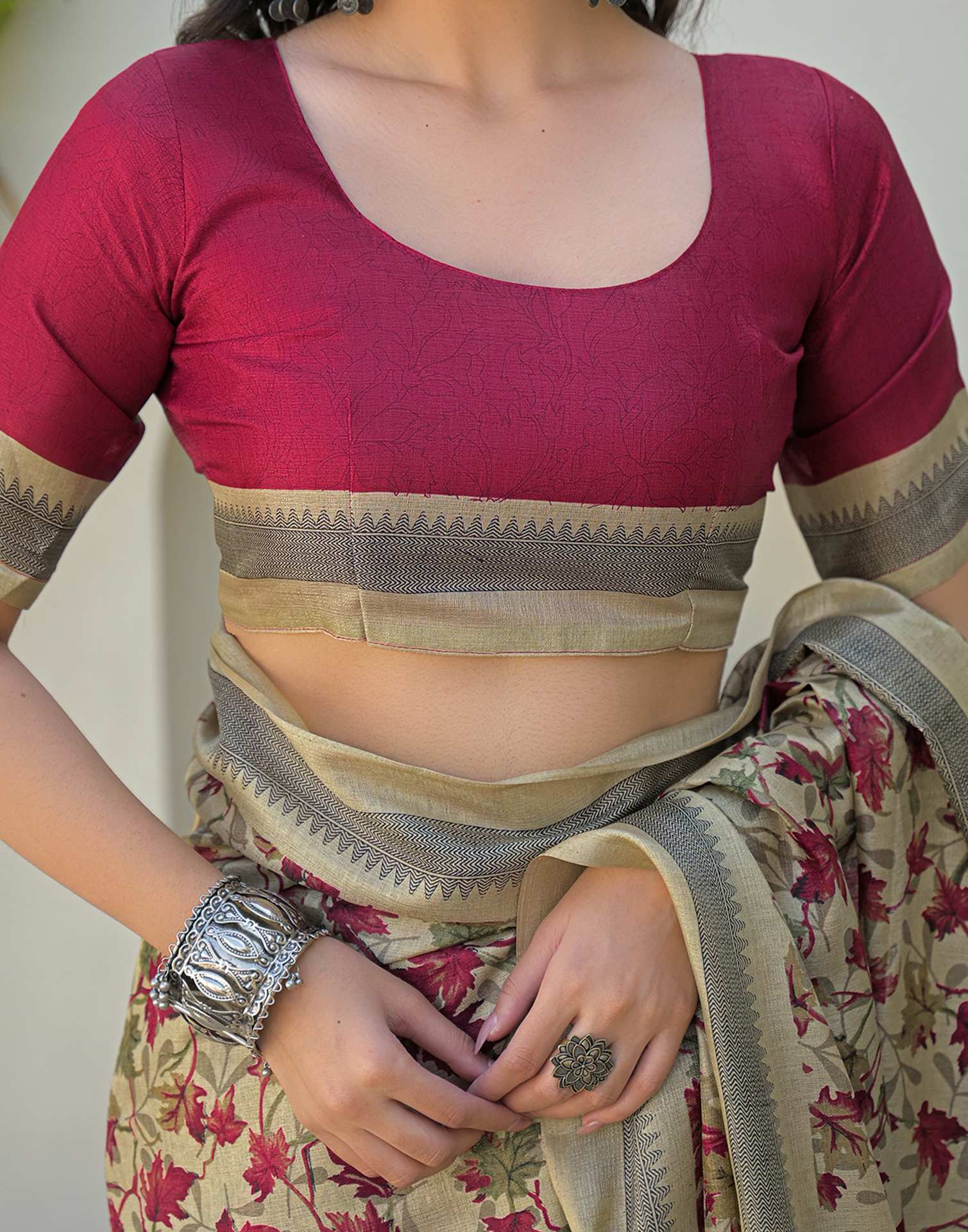 Beige Khadi Printed Saree