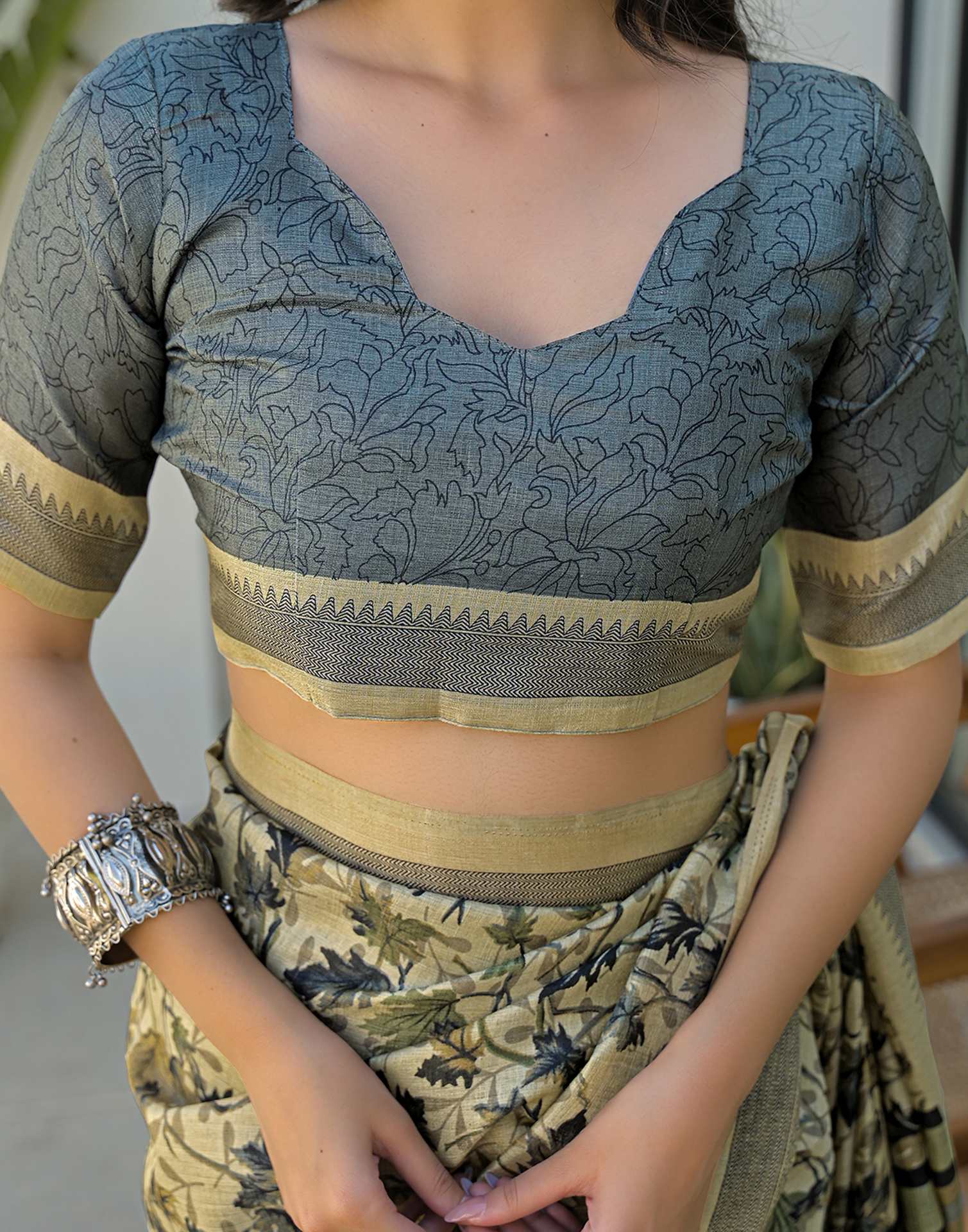 Beige Khadi Printed Saree