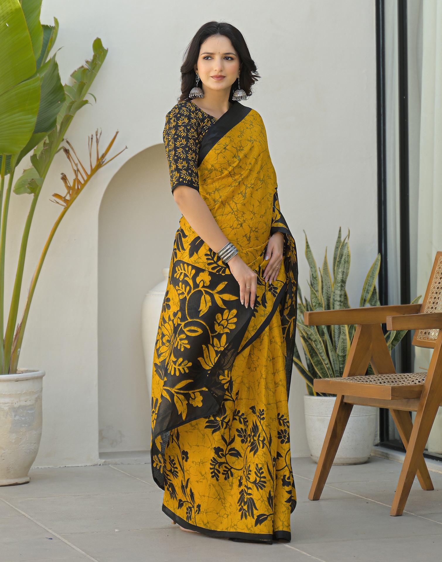 Yellow Khadi Printed Saree