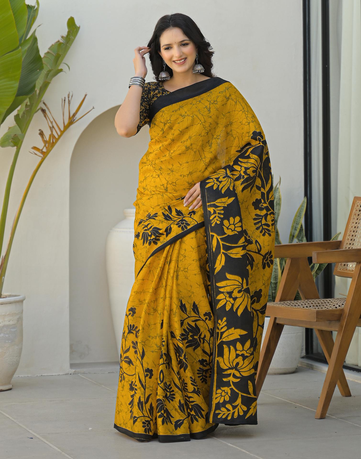 Yellow Khadi Printed Saree