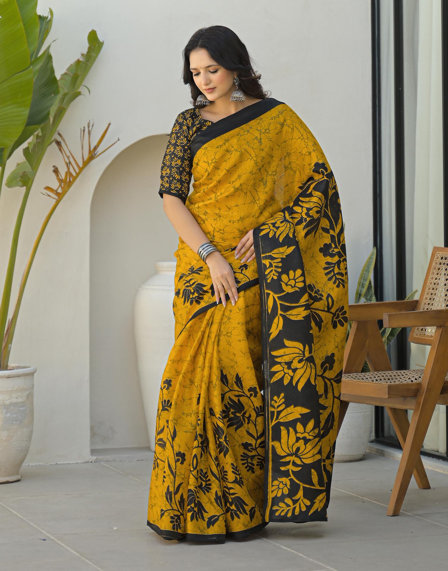 Yellow Khadi Printed Saree