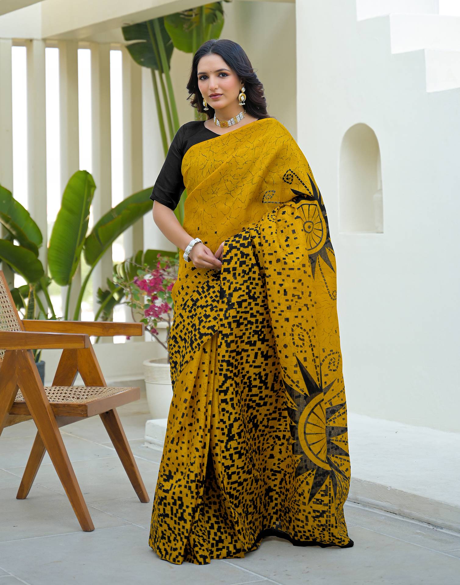 Yellow Khadi Printed Saree