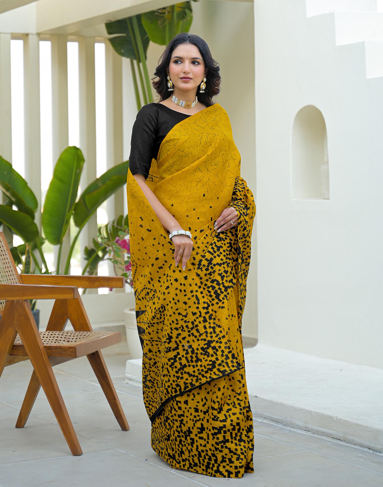 Yellow Khadi Printed Saree