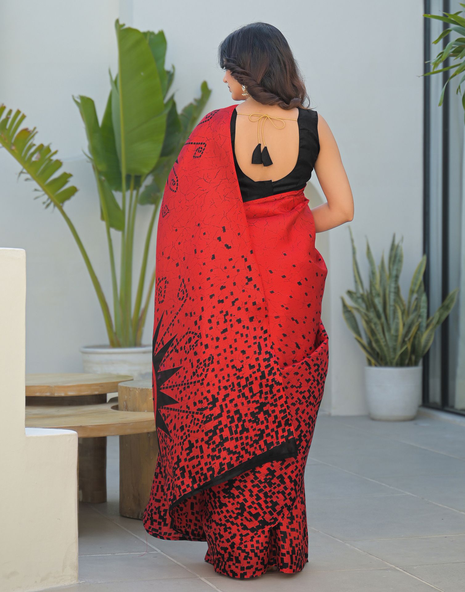 Red Khadi Printed Saree