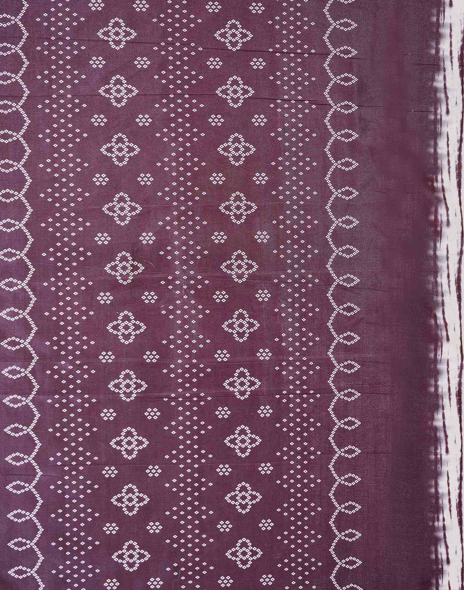 Mauve Silk Printed Zari Stripe Saree