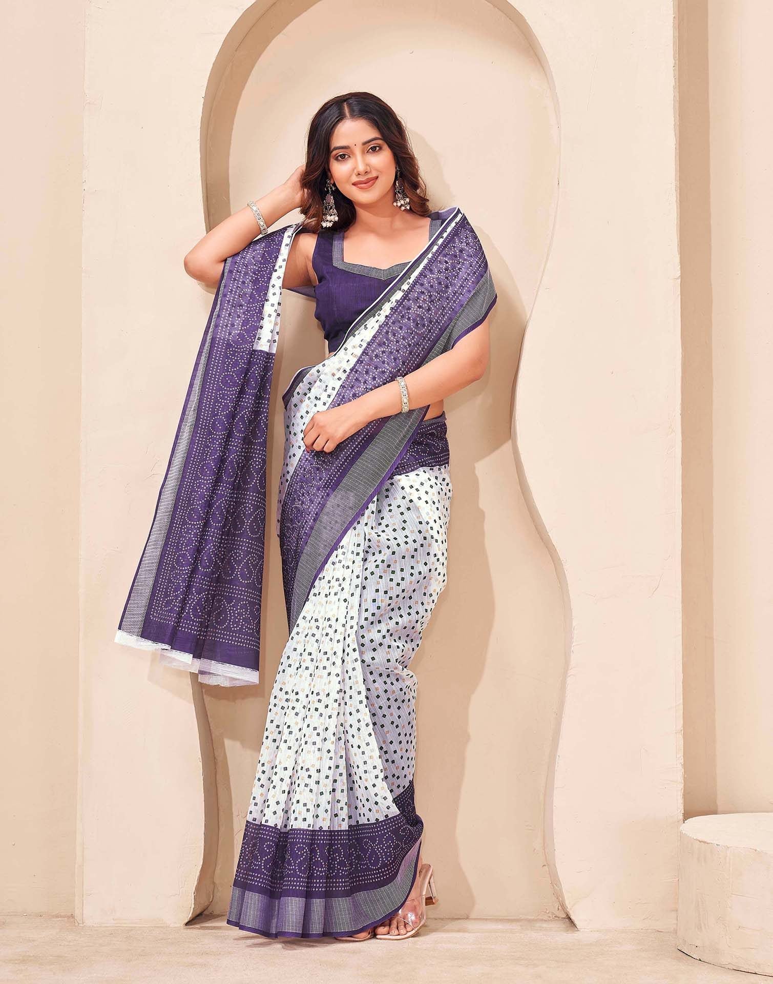 Purple Linen Bandhani Printed Saree