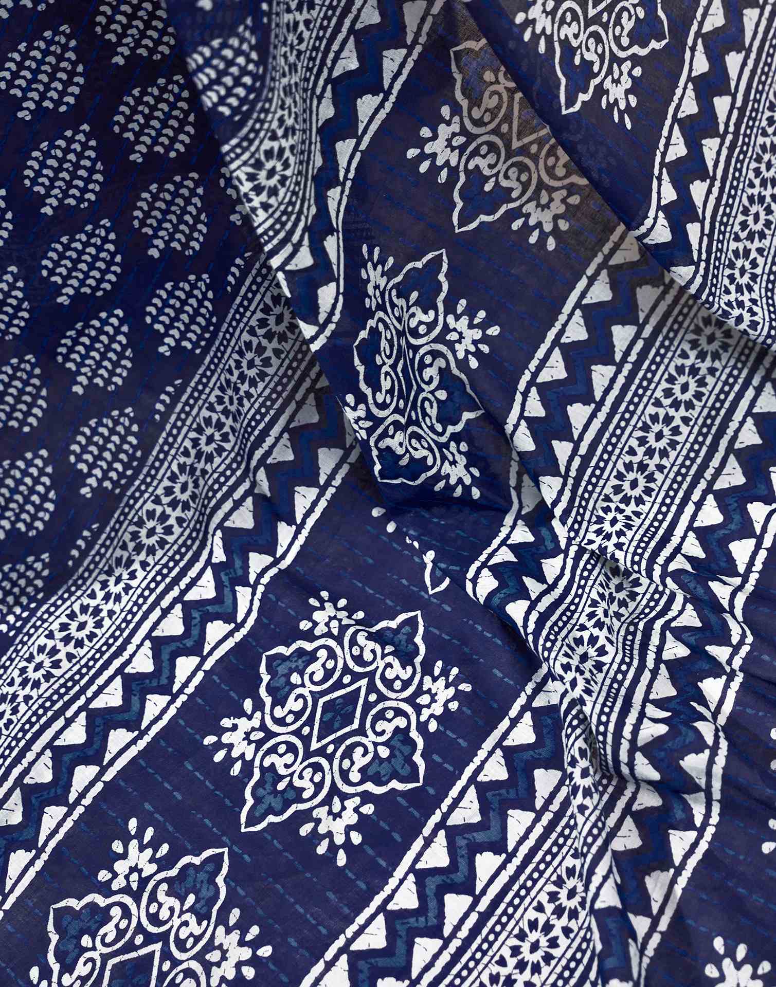 Ready To Wear Navy Blue Cotton Printed Saree