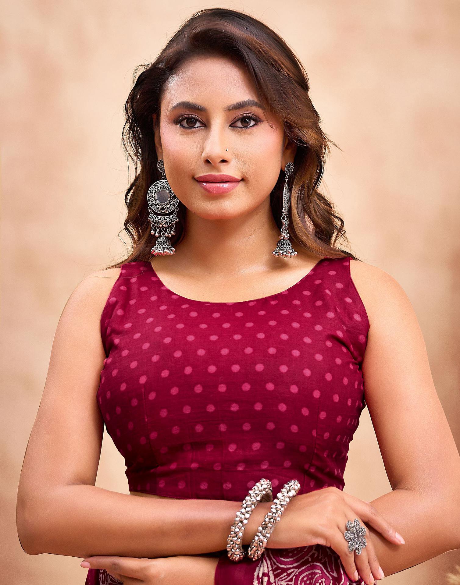 Ready To Wear Maroon Cotton Printed Saree