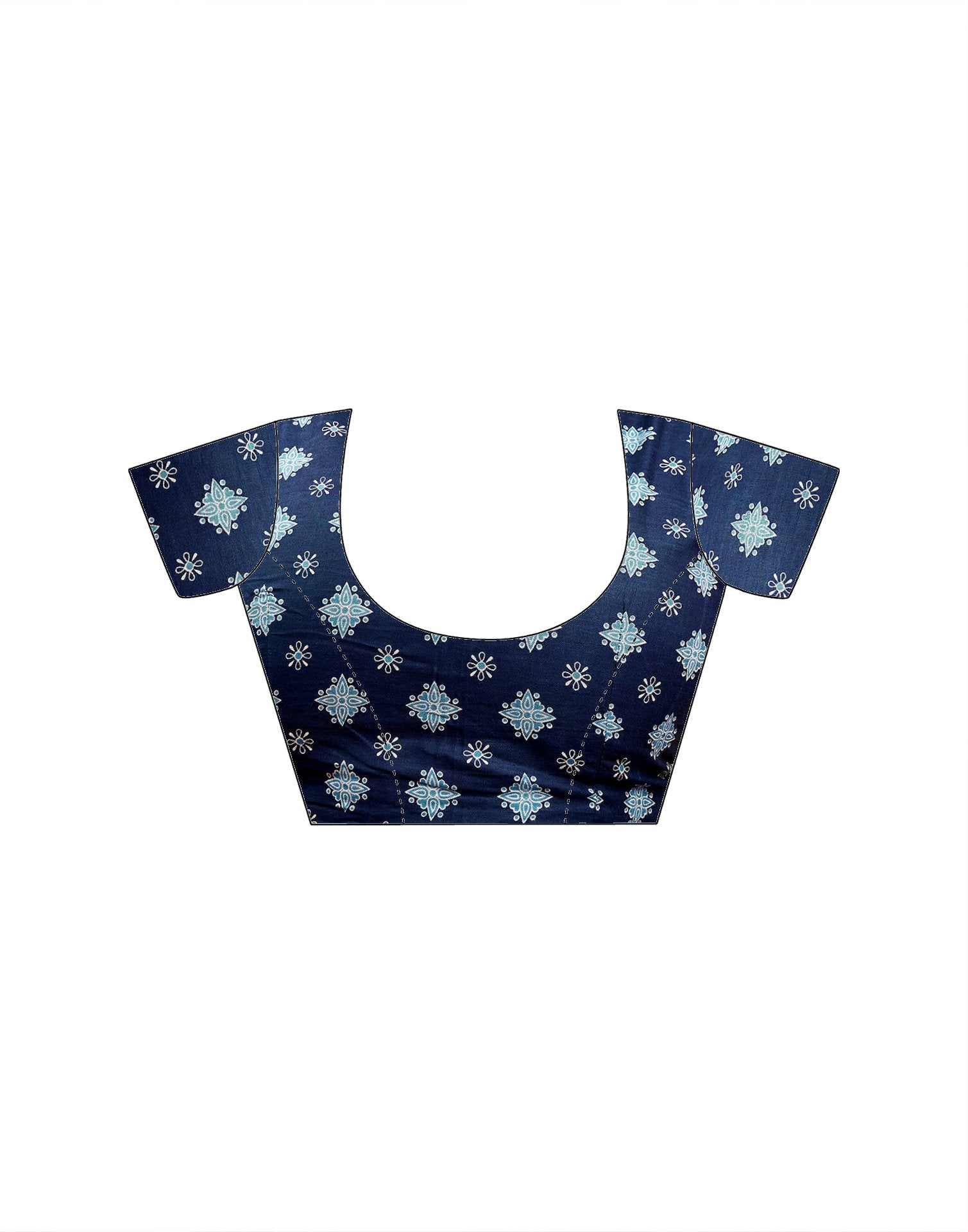 Ready To Wear Dark Navy Blue Cotton Printed Saree