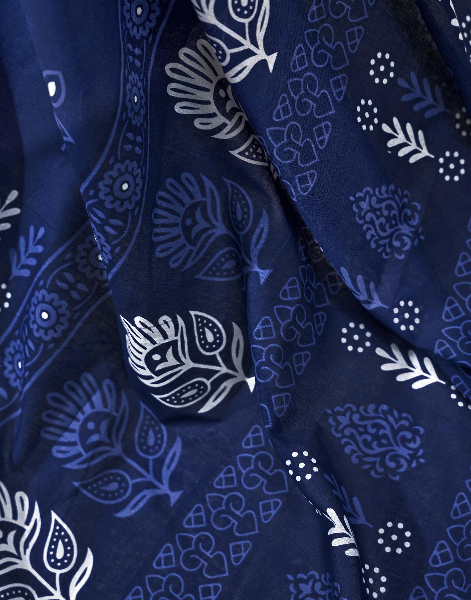 Ready To Wear Navy Blue Cotton Printed Saree