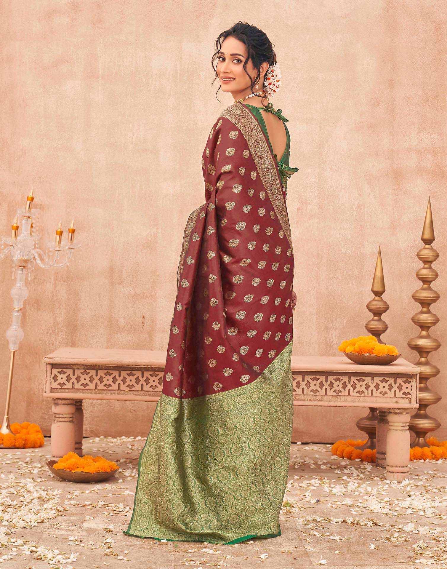 Maroon Shimmer Silk Woven Banarasi Saree