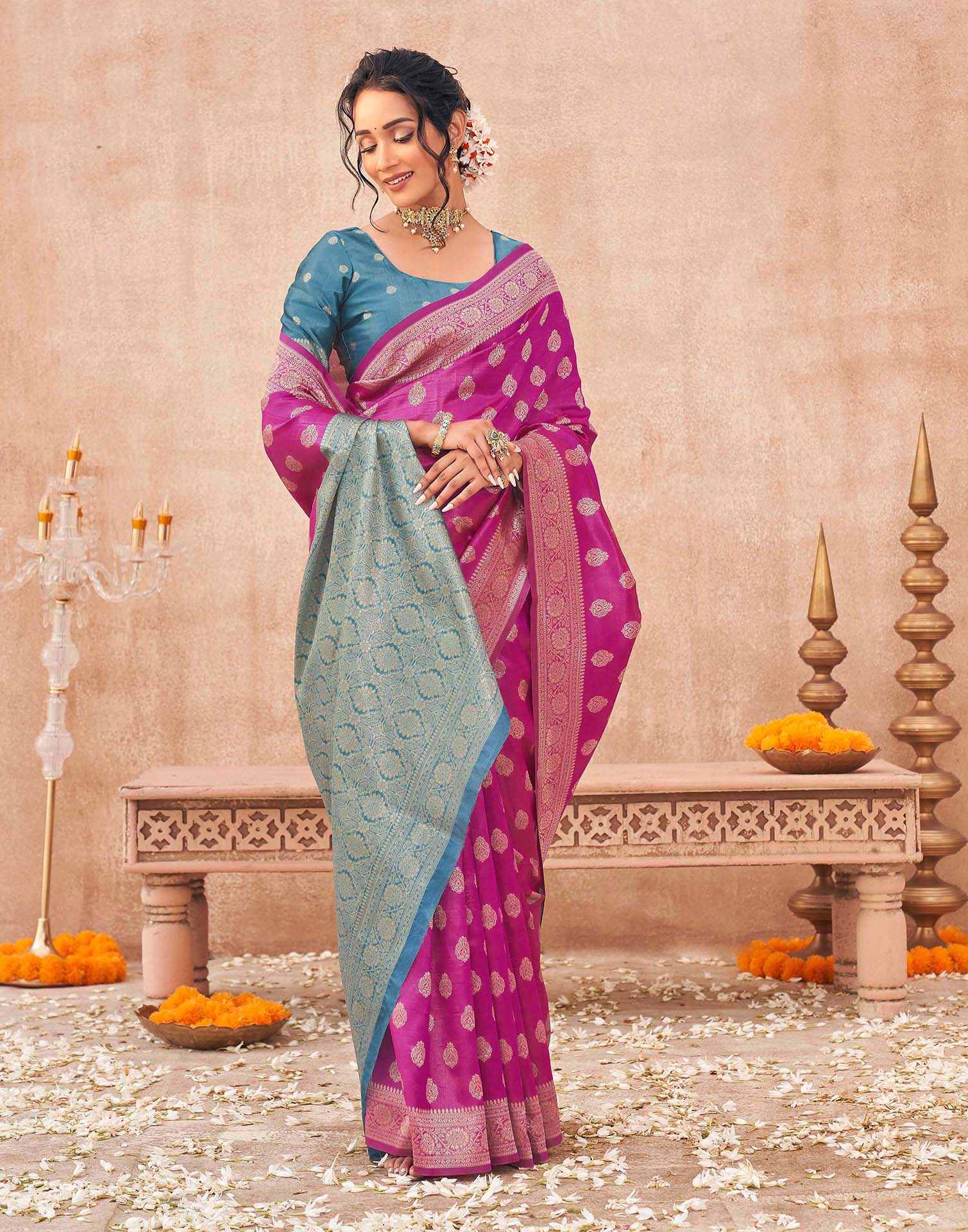 Pink Shimmer Silk Woven Banarasi Saree