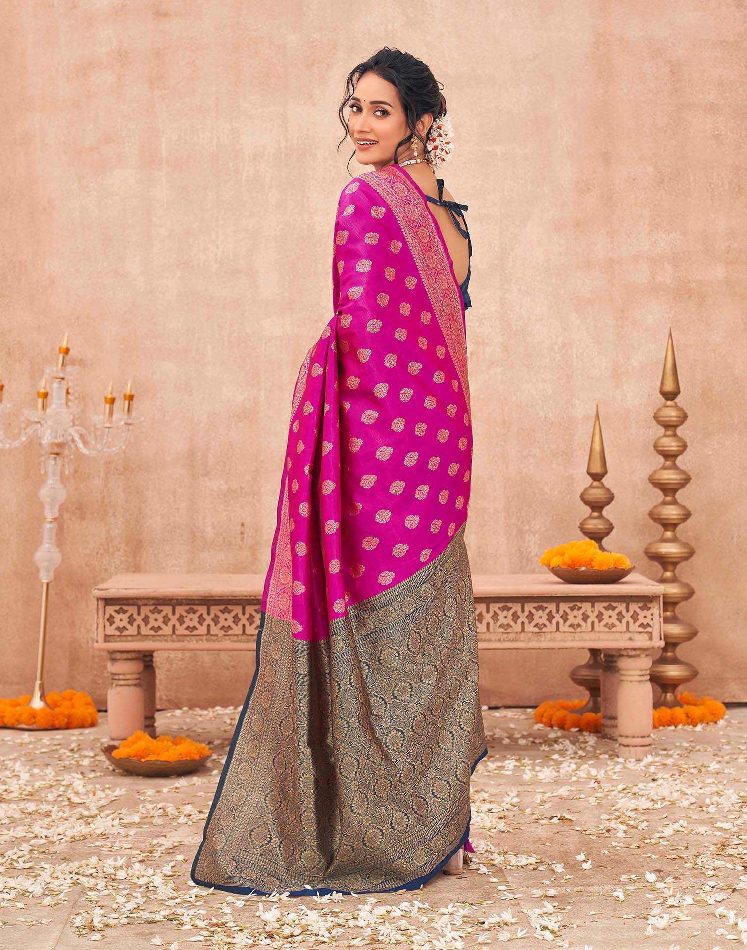 Pink Shimmer Silk Woven Banarasi Saree