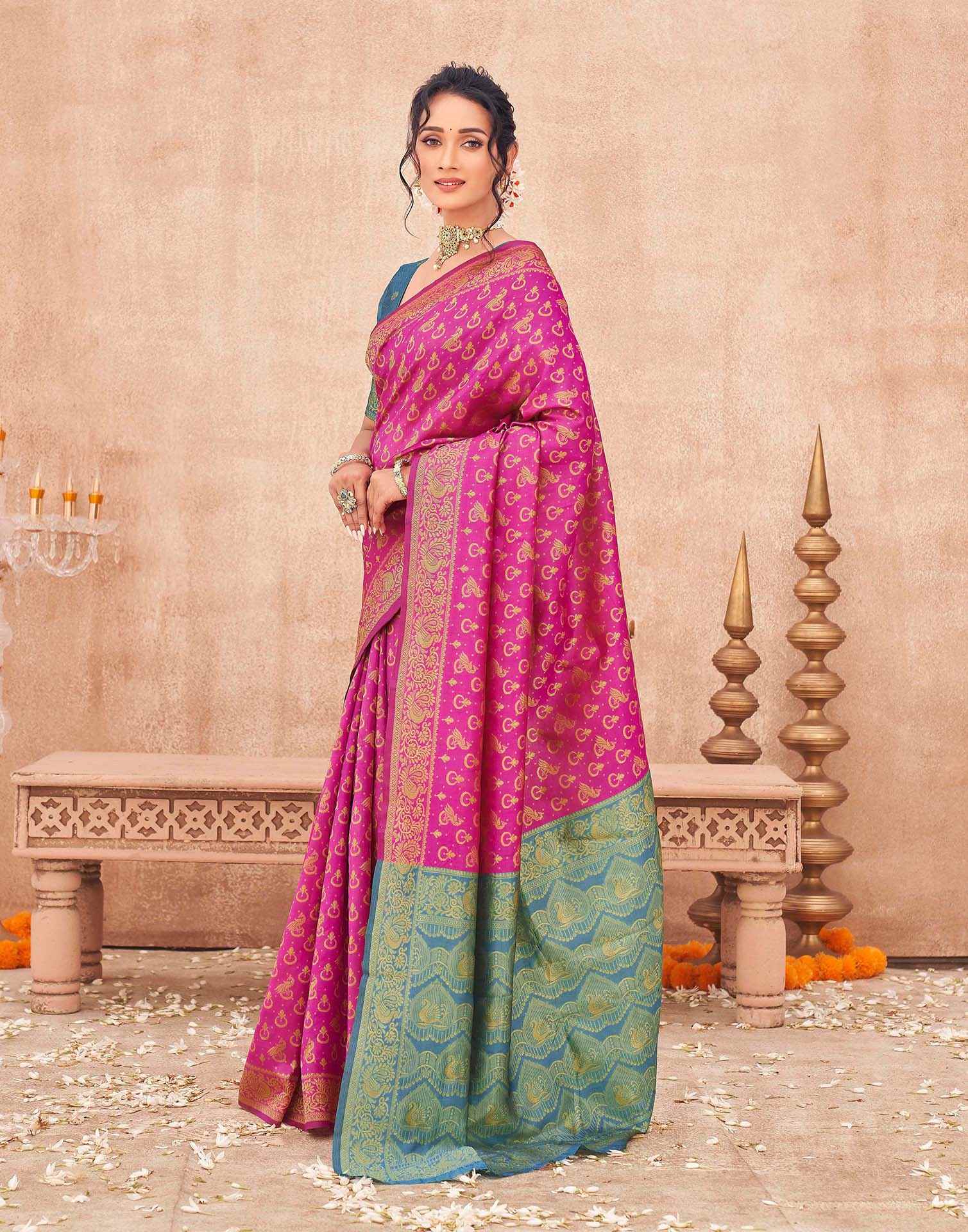 Pink Shimmer Silk Woven Banarasi Saree