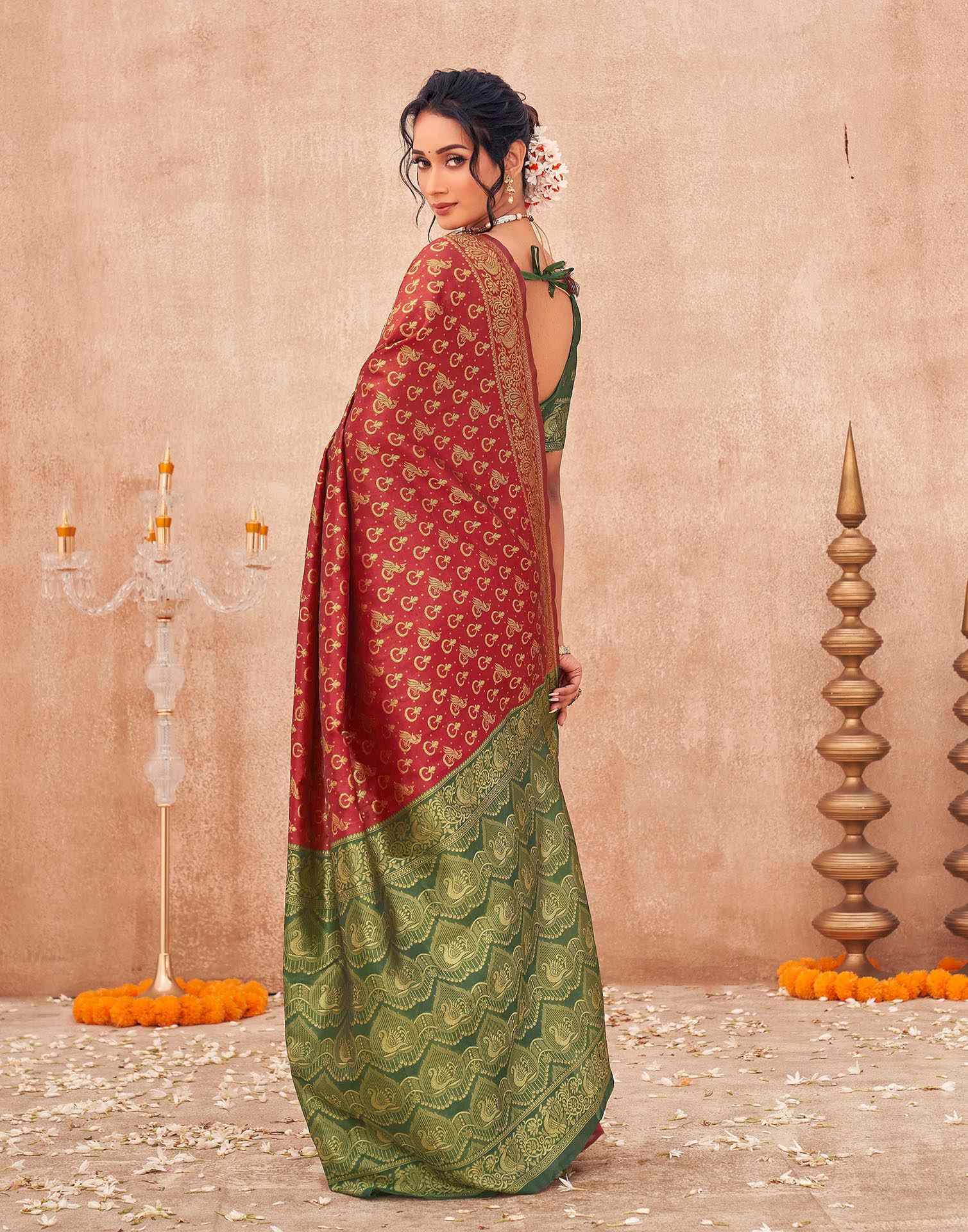 Red Shimmer Silk Woven Banarasi Saree