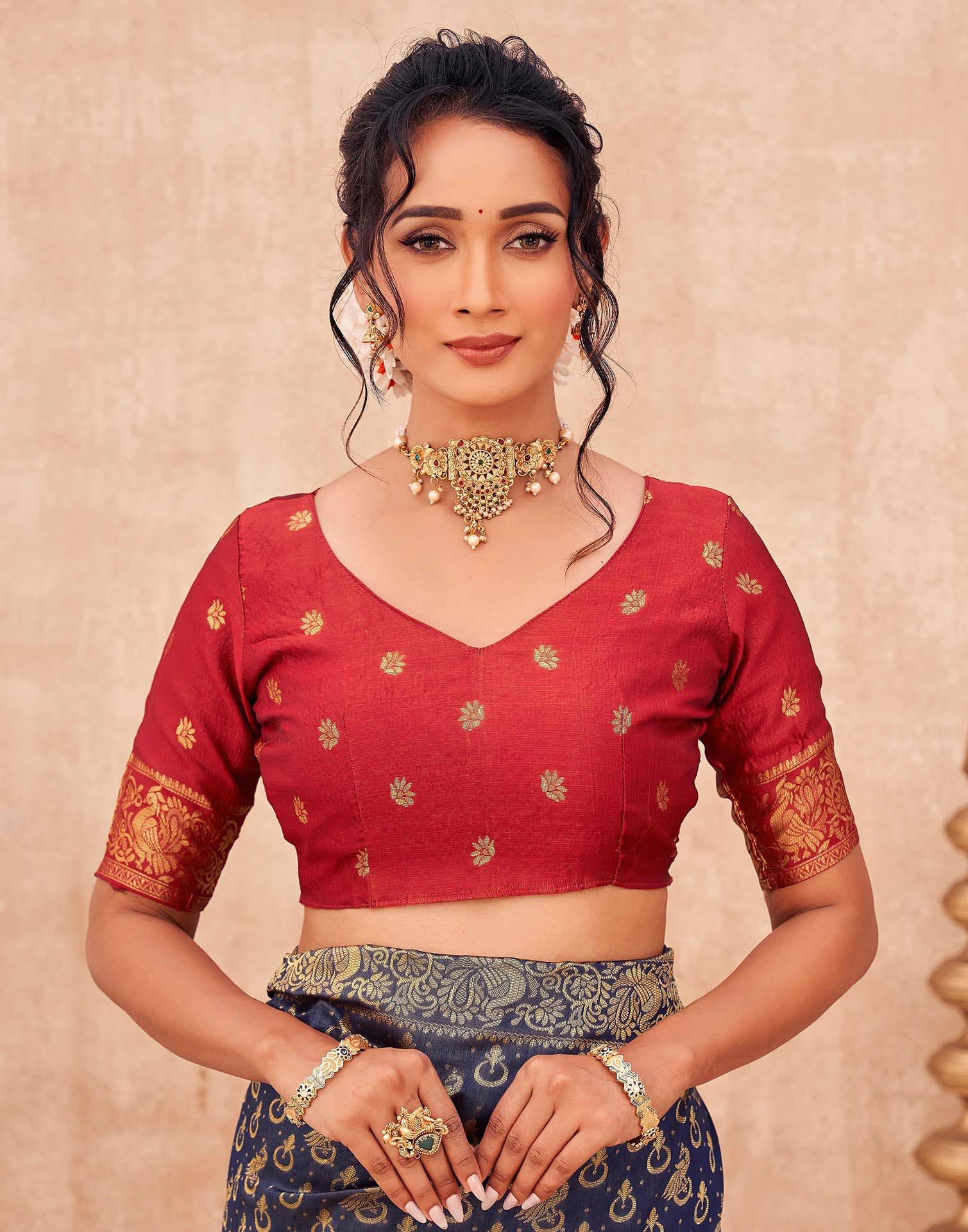 Navy Blue Shimmer Silk Woven Banarasi Saree