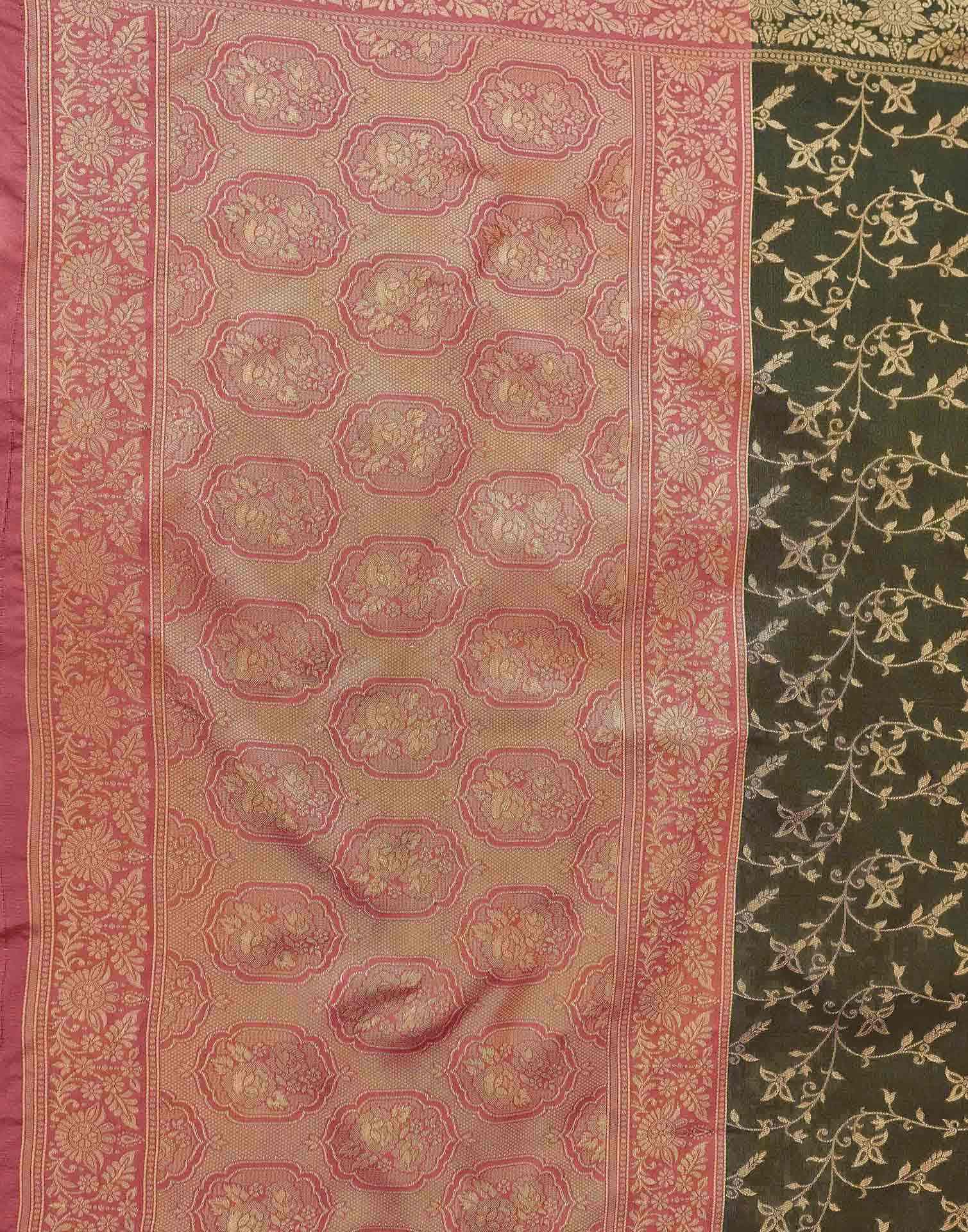 Dark Green Shimmer Silk Woven Banarasi Saree