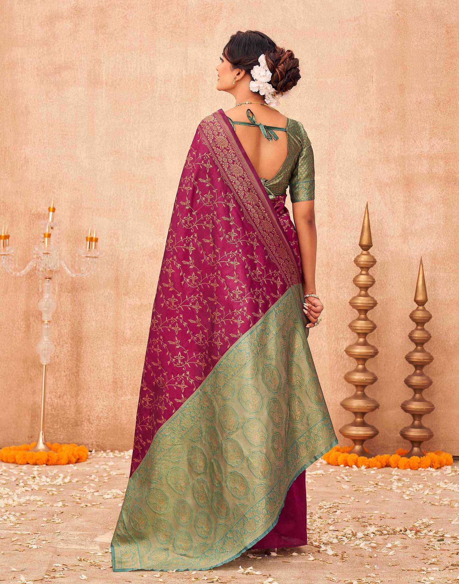 Magenta Shimmer Silk Woven Banarasi Saree