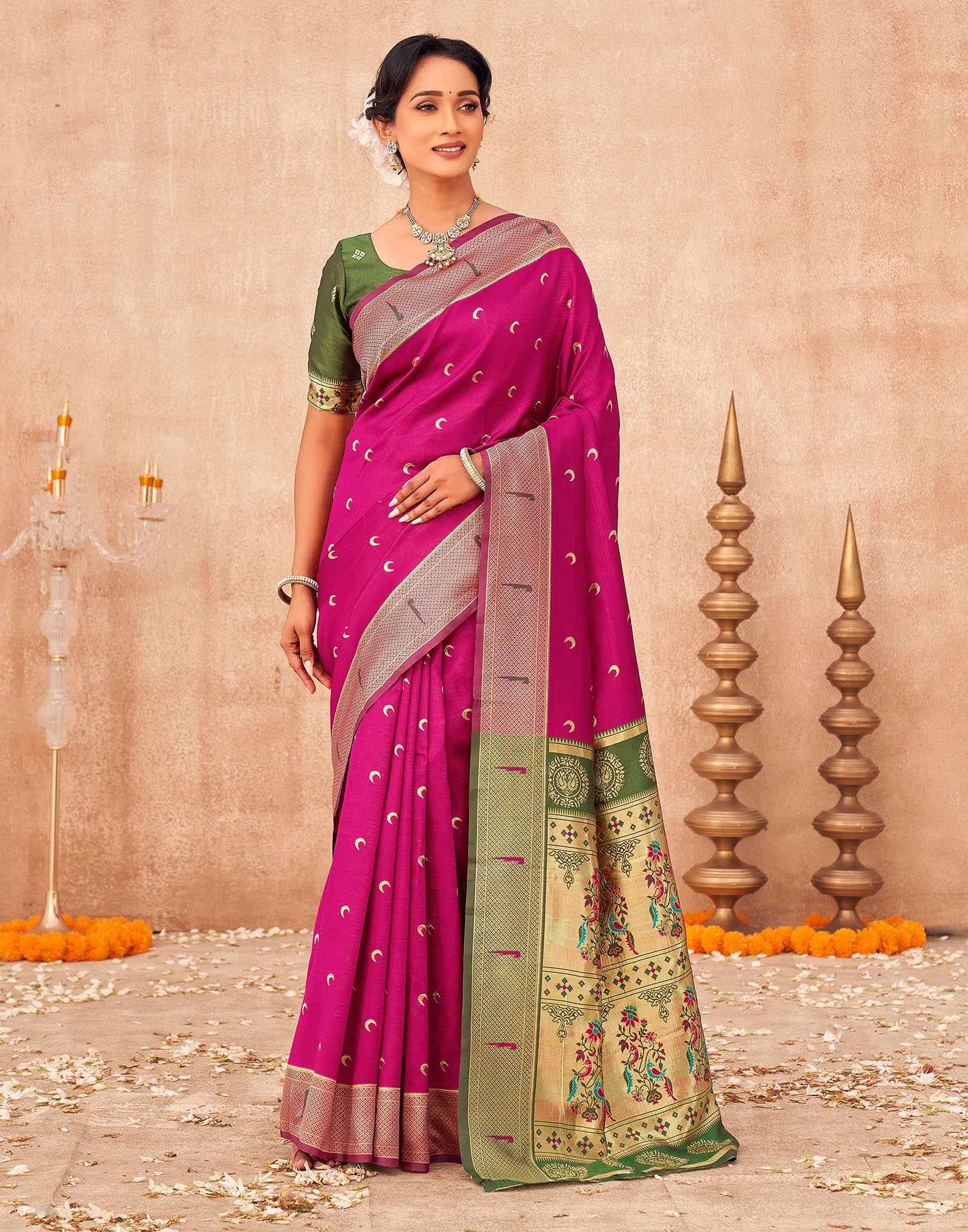 Rani Pink Silk Woven Paithani Saree