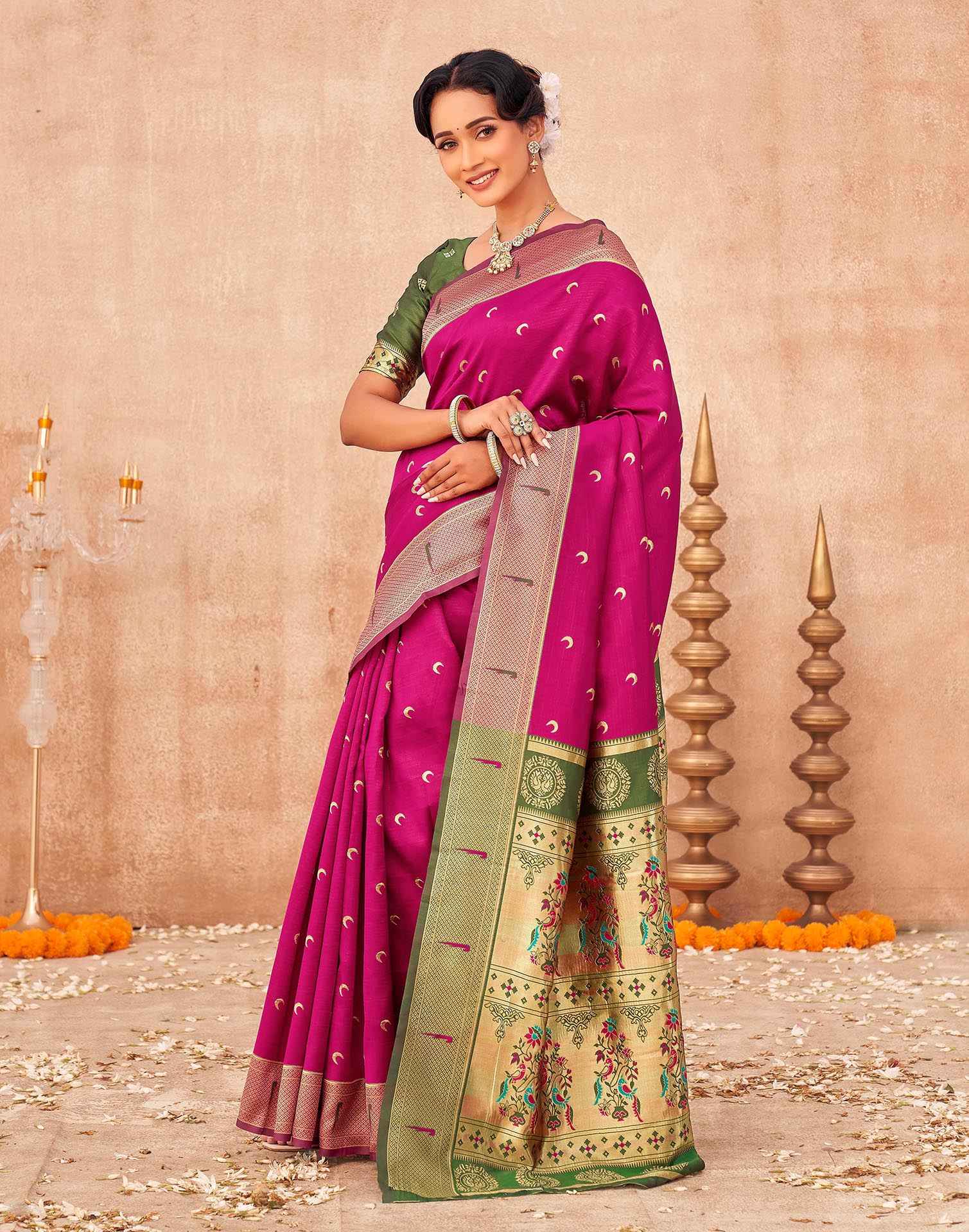 Rani Pink Silk Woven Paithani Saree