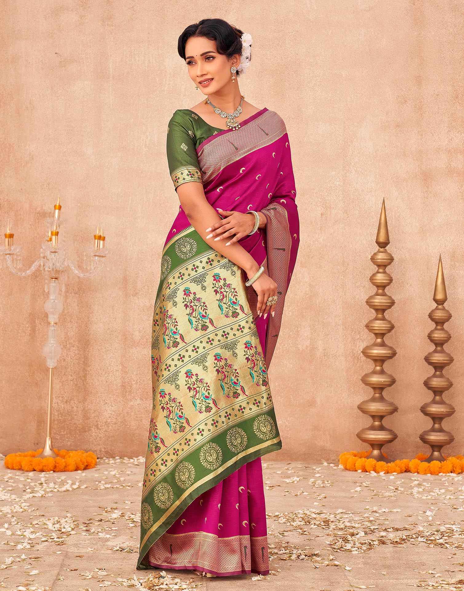 Rani Pink Silk Woven Paithani Saree