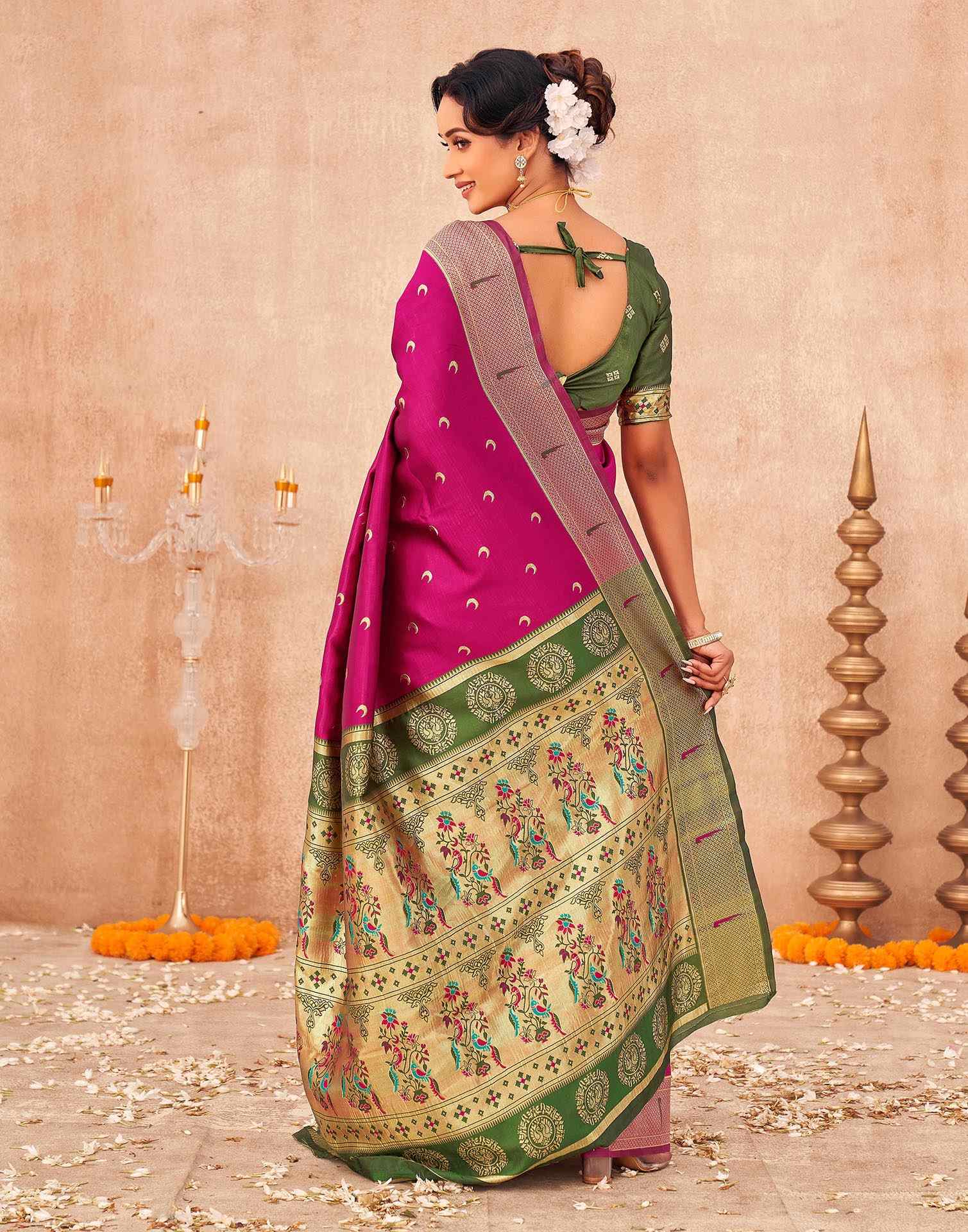 Rani Pink Silk Woven Paithani Saree