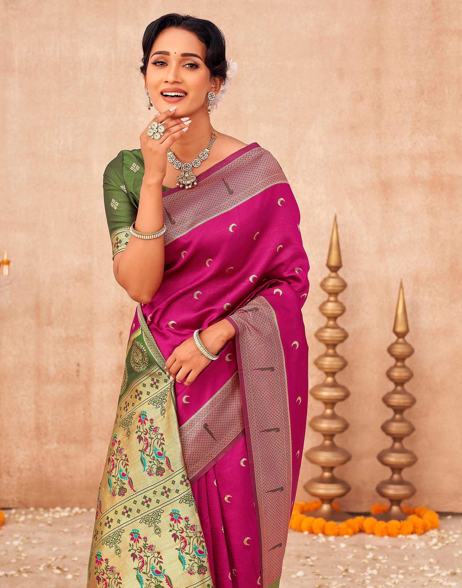 Rani Pink Silk Woven Paithani Saree