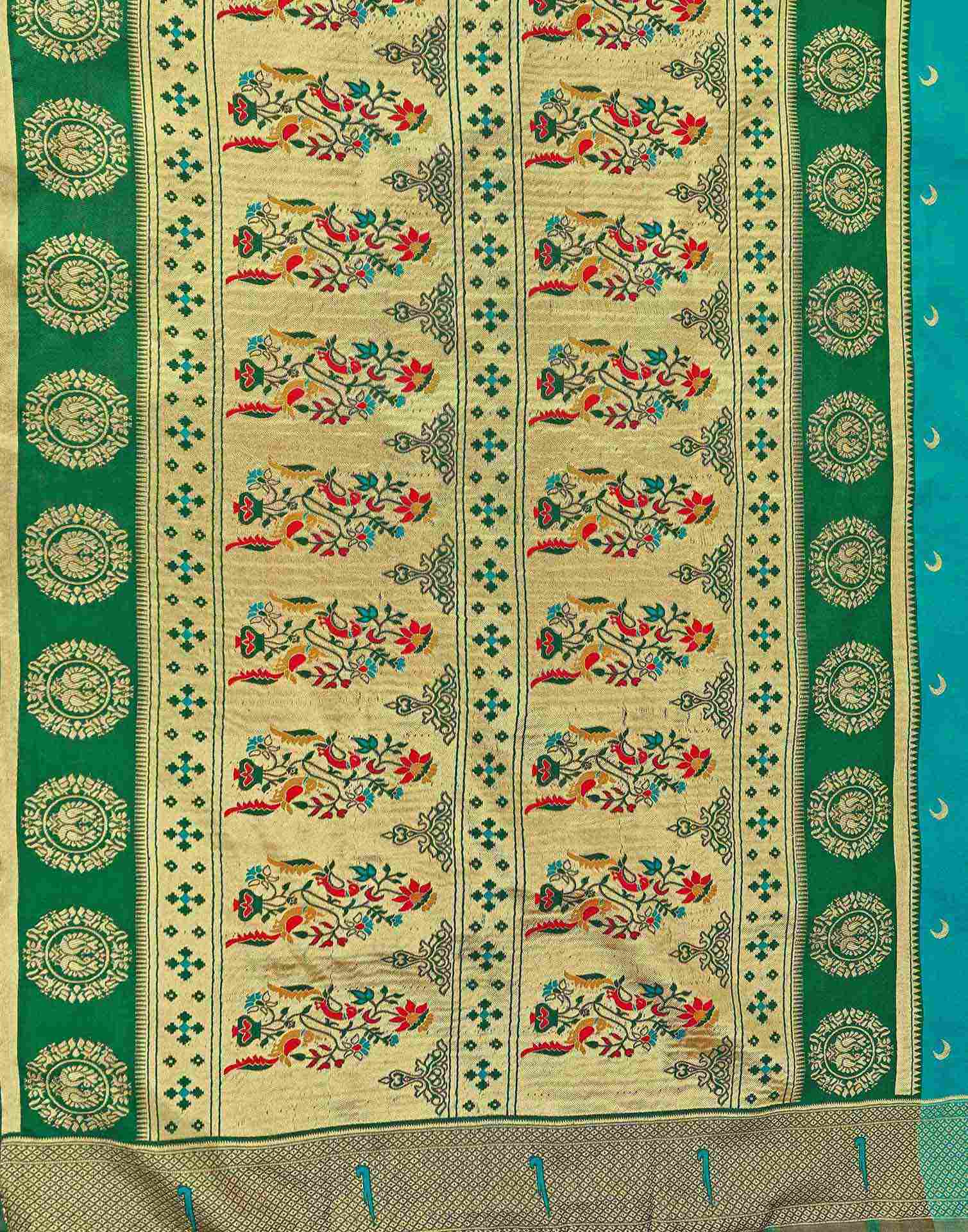 Teal Green Silk Woven Paithani Saree