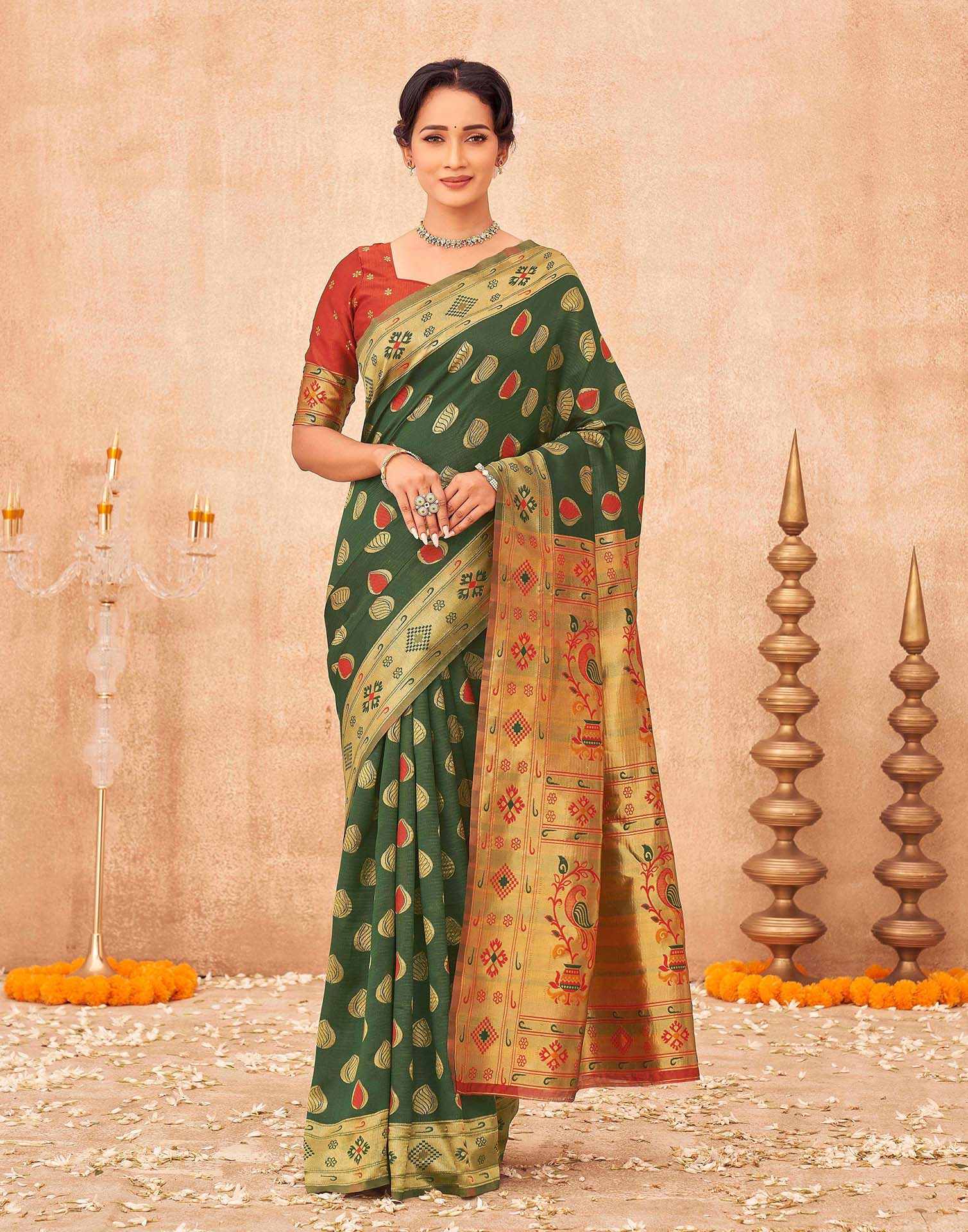 Green Shimmer Silk Woven Paithani Saree