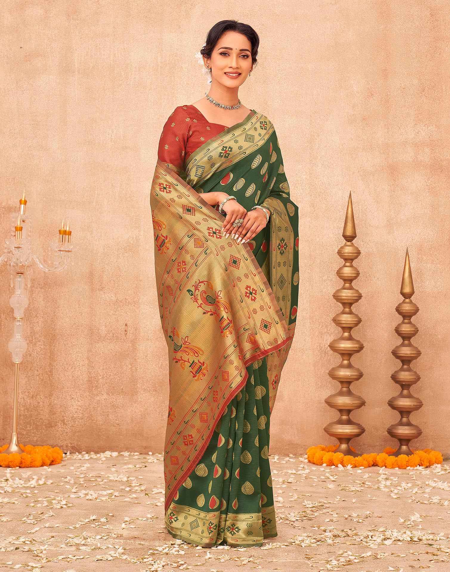 Green Shimmer Silk Woven Paithani Saree