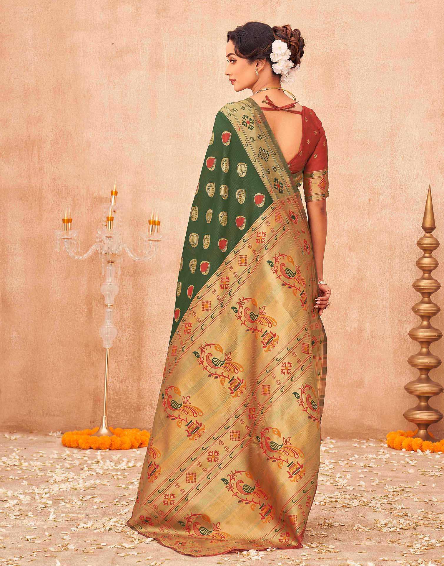 Green Shimmer Silk Woven Paithani Saree