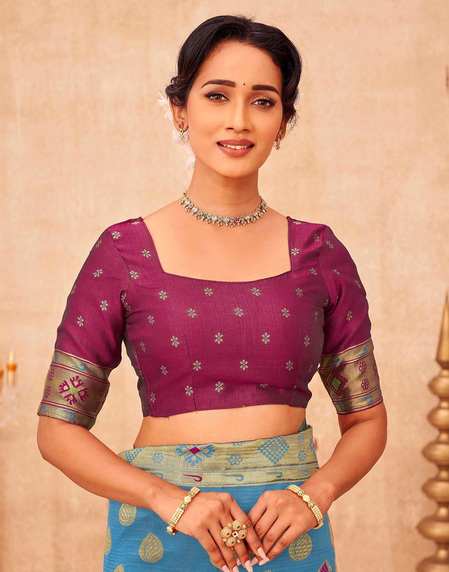 Teal Blue Shimmer Silk Woven Paithani Saree