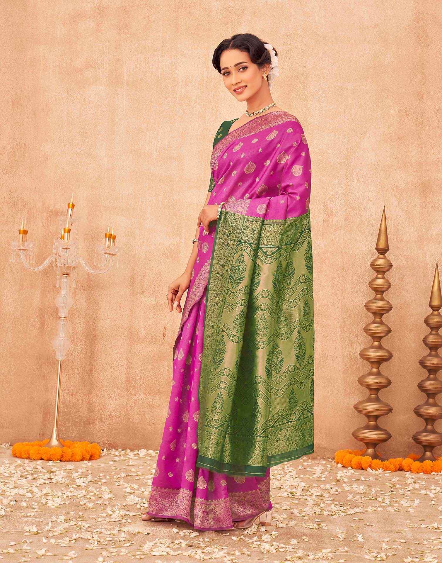 Pink Shimmer Silk Woven Banarasi Saree
