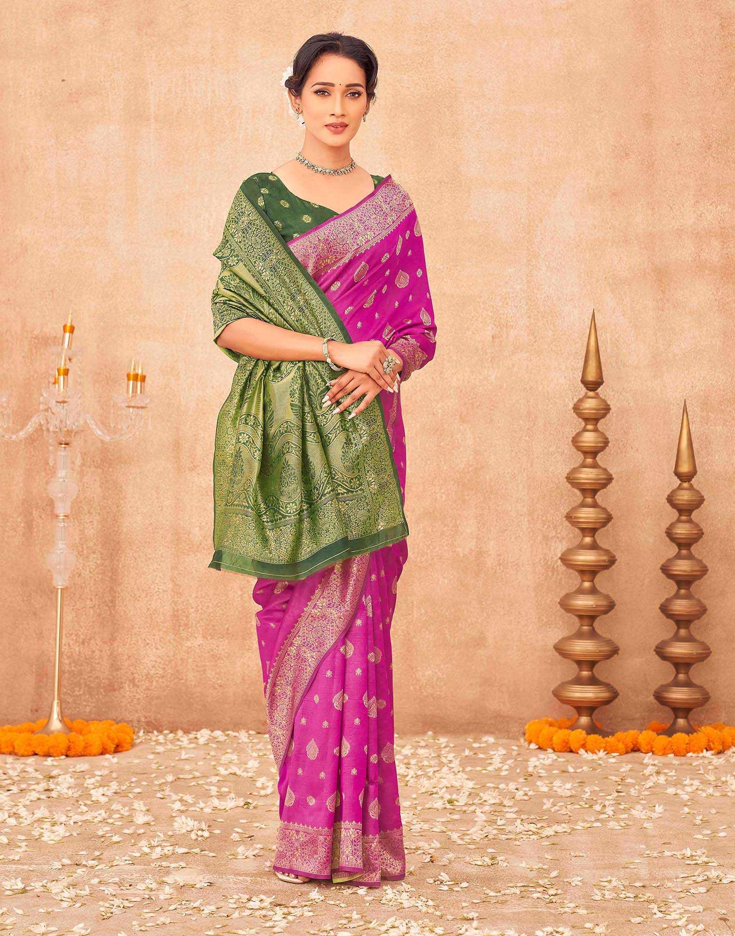 Pink Shimmer Silk Woven Banarasi Saree