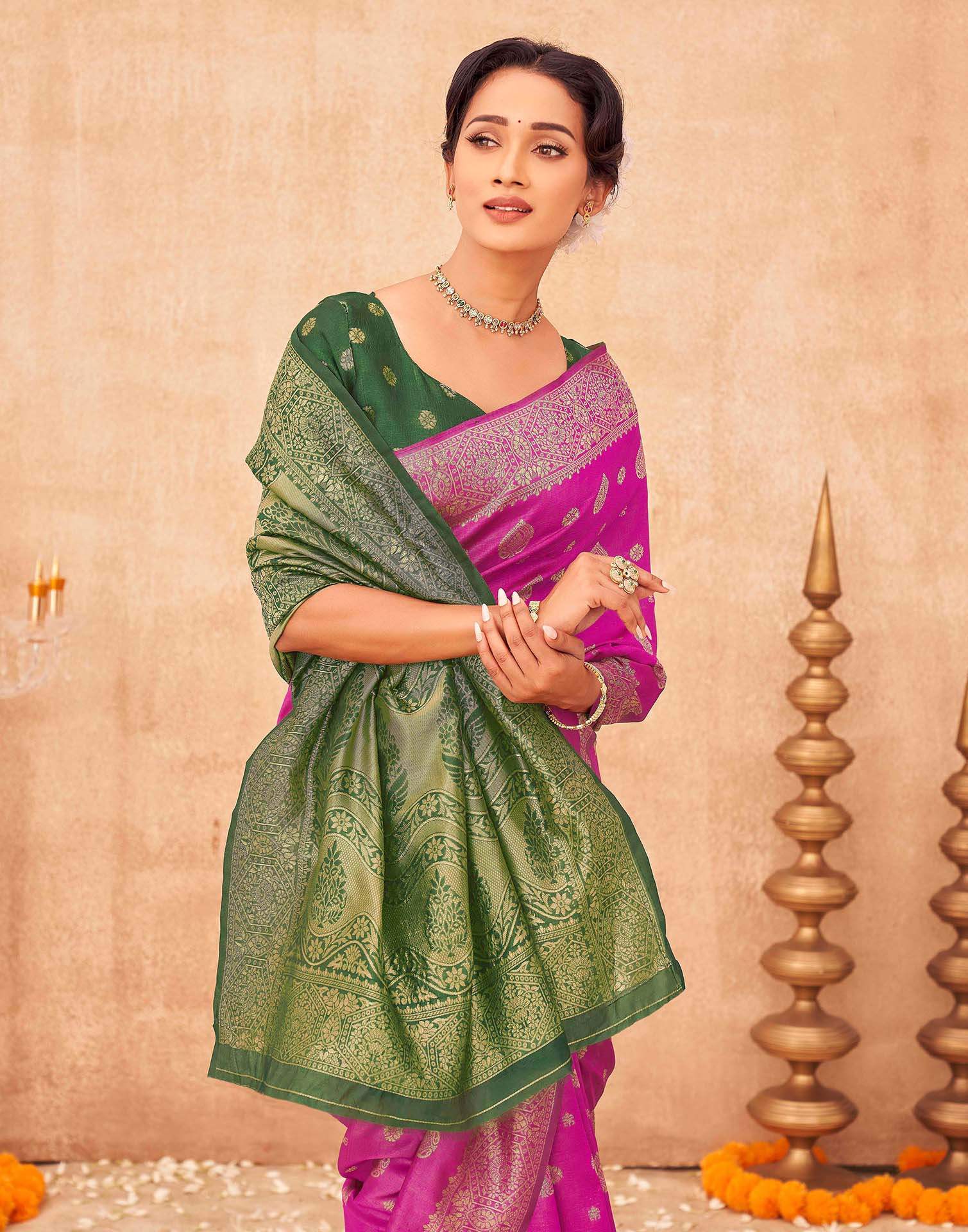 Pink Shimmer Silk Woven Banarasi Saree