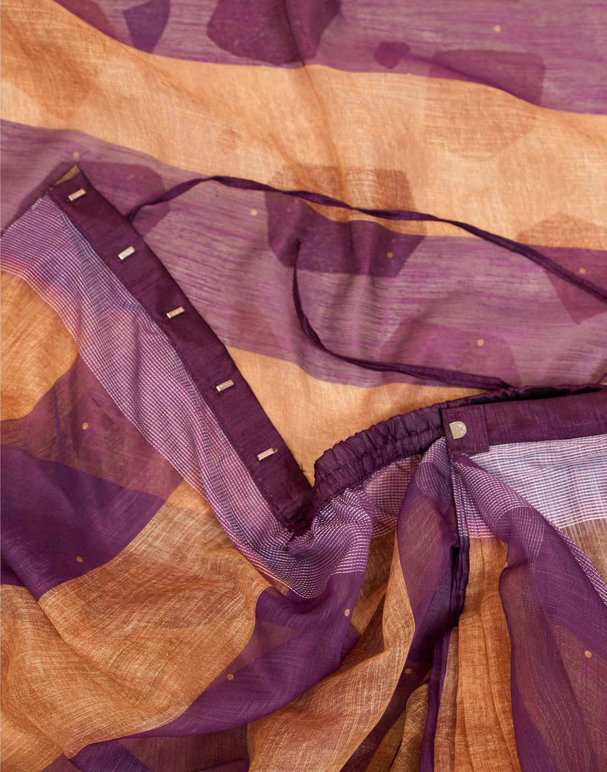 Ready To Wear Purple Linen Printed Saree