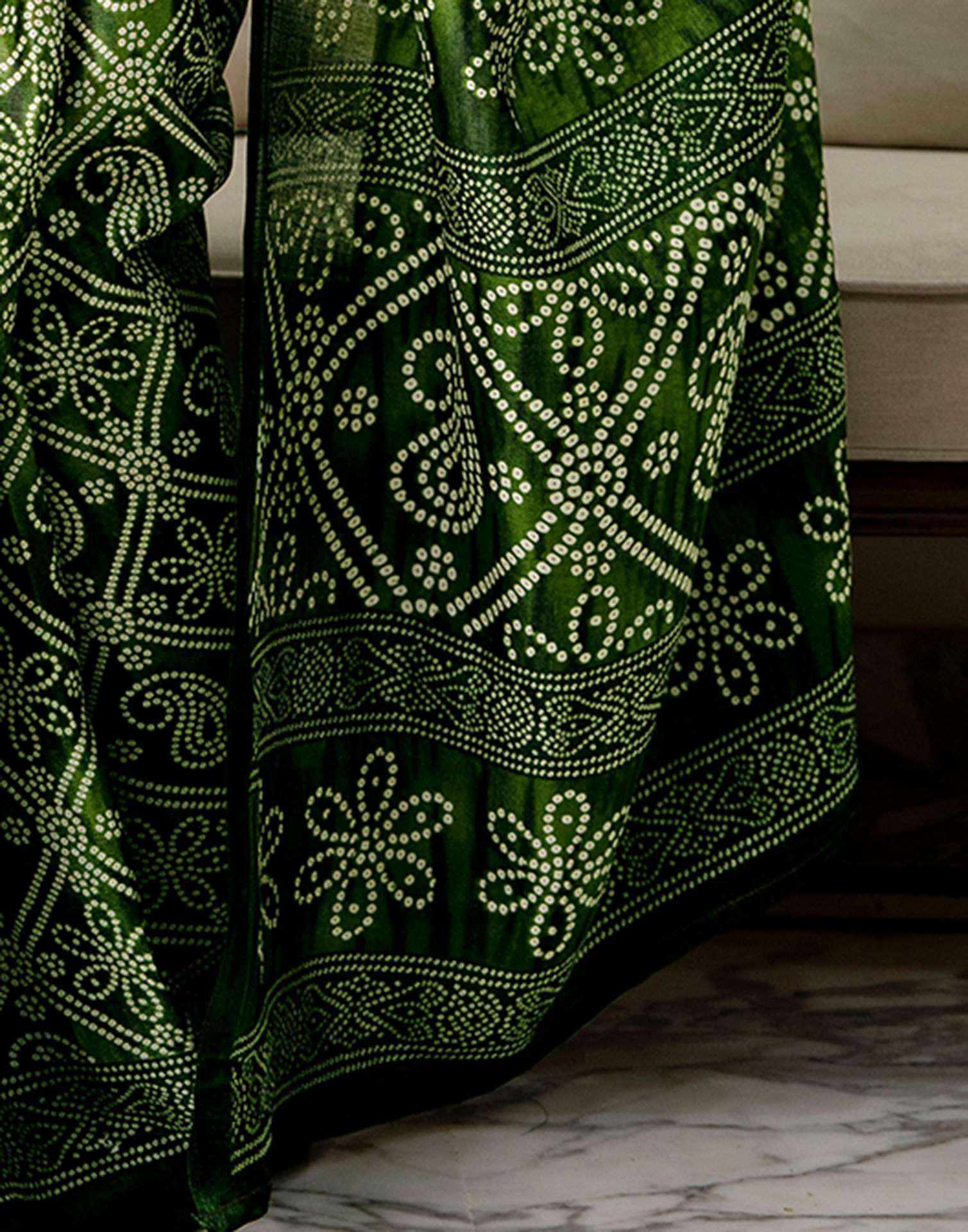 Green Khadi Bandhani Printed Saree