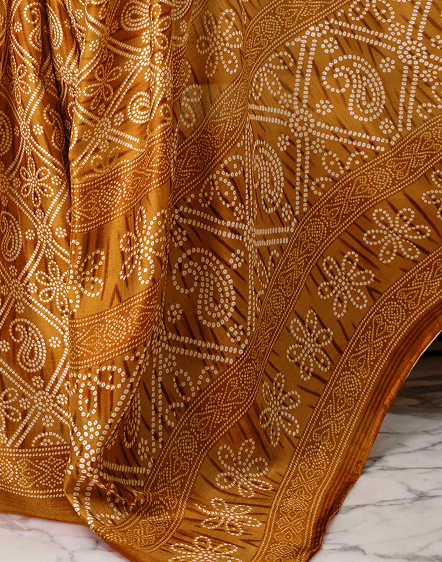 Brown Khadi Bandhani Printed Saree