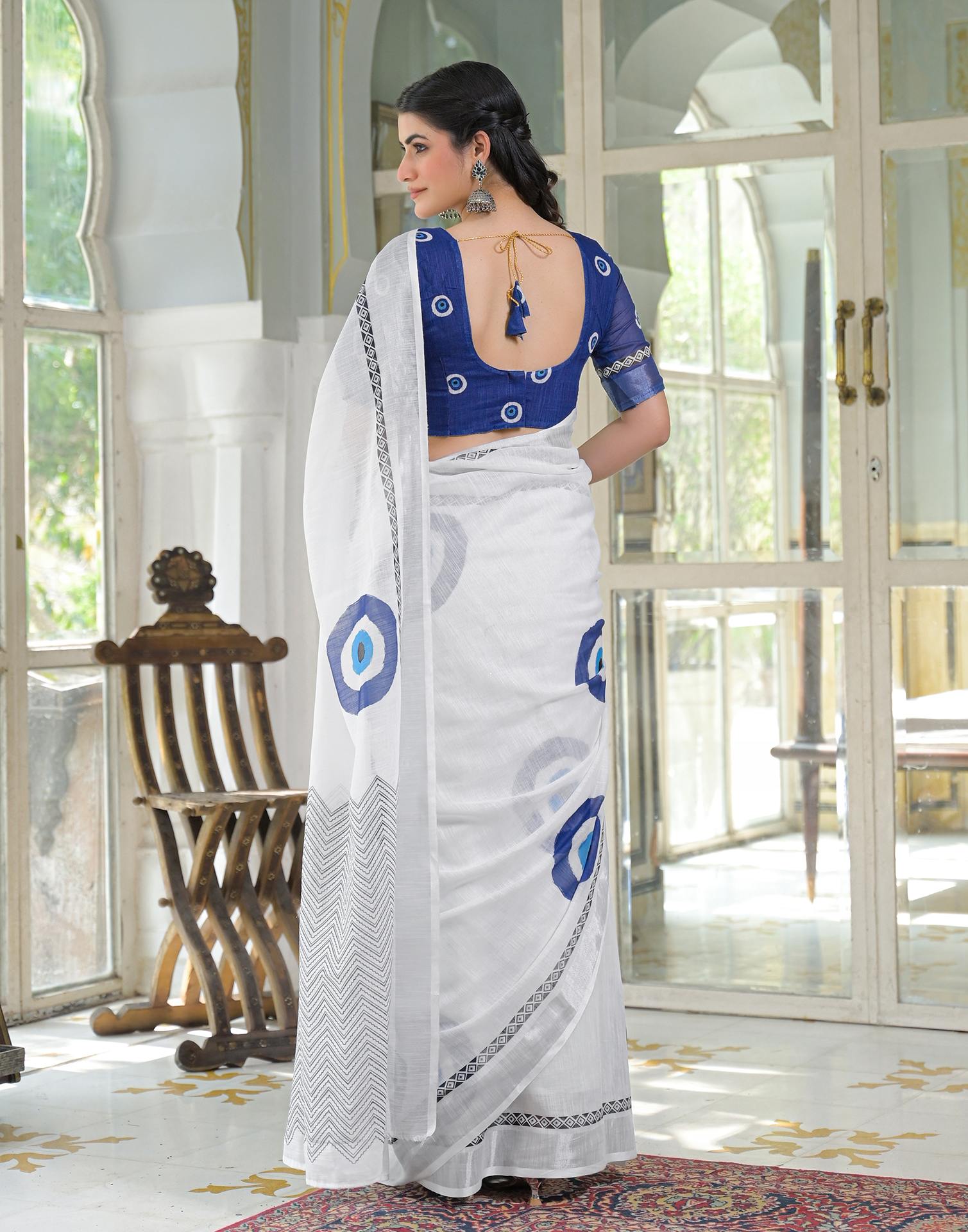 White Linen Printed Saree