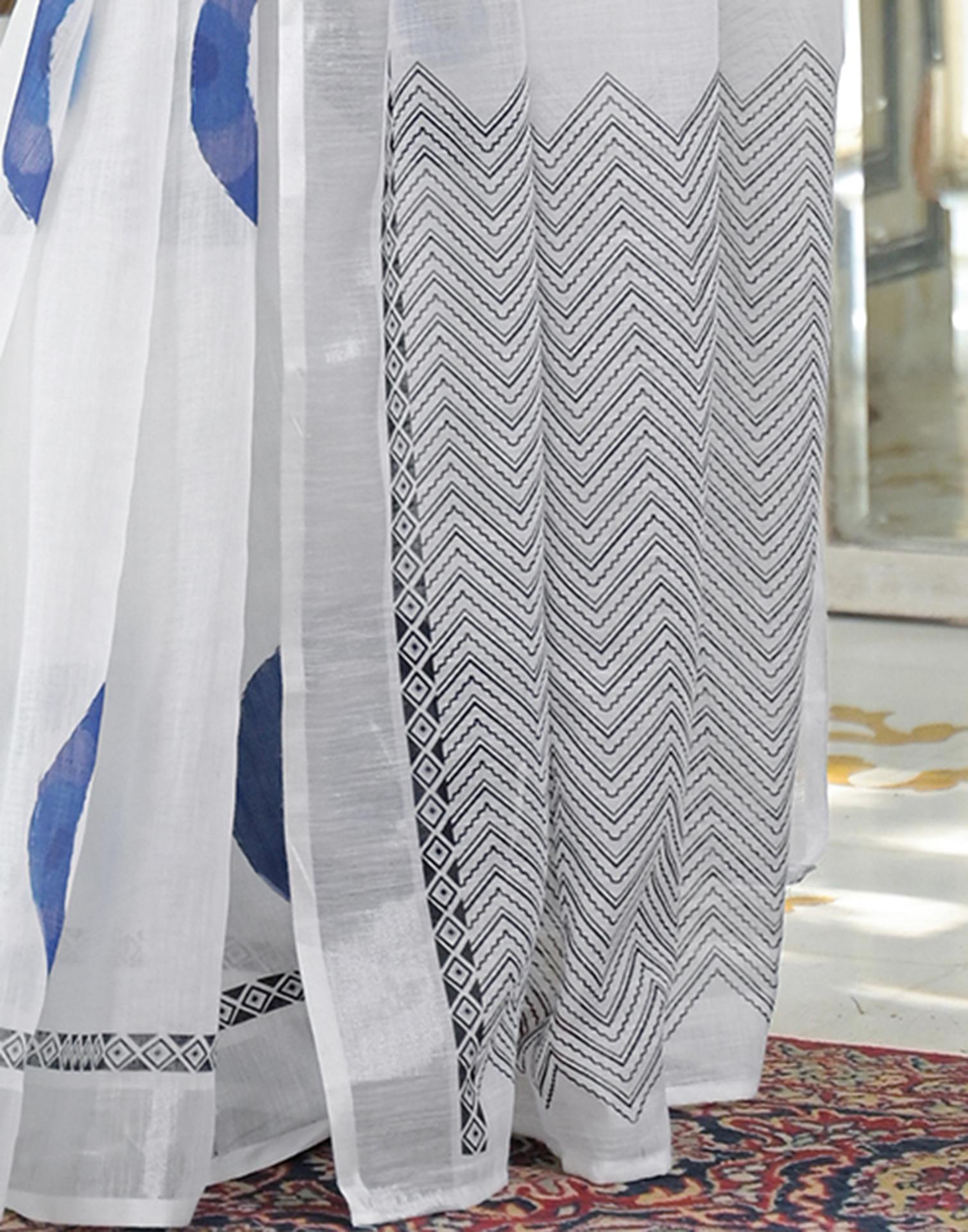 White Linen Printed Saree