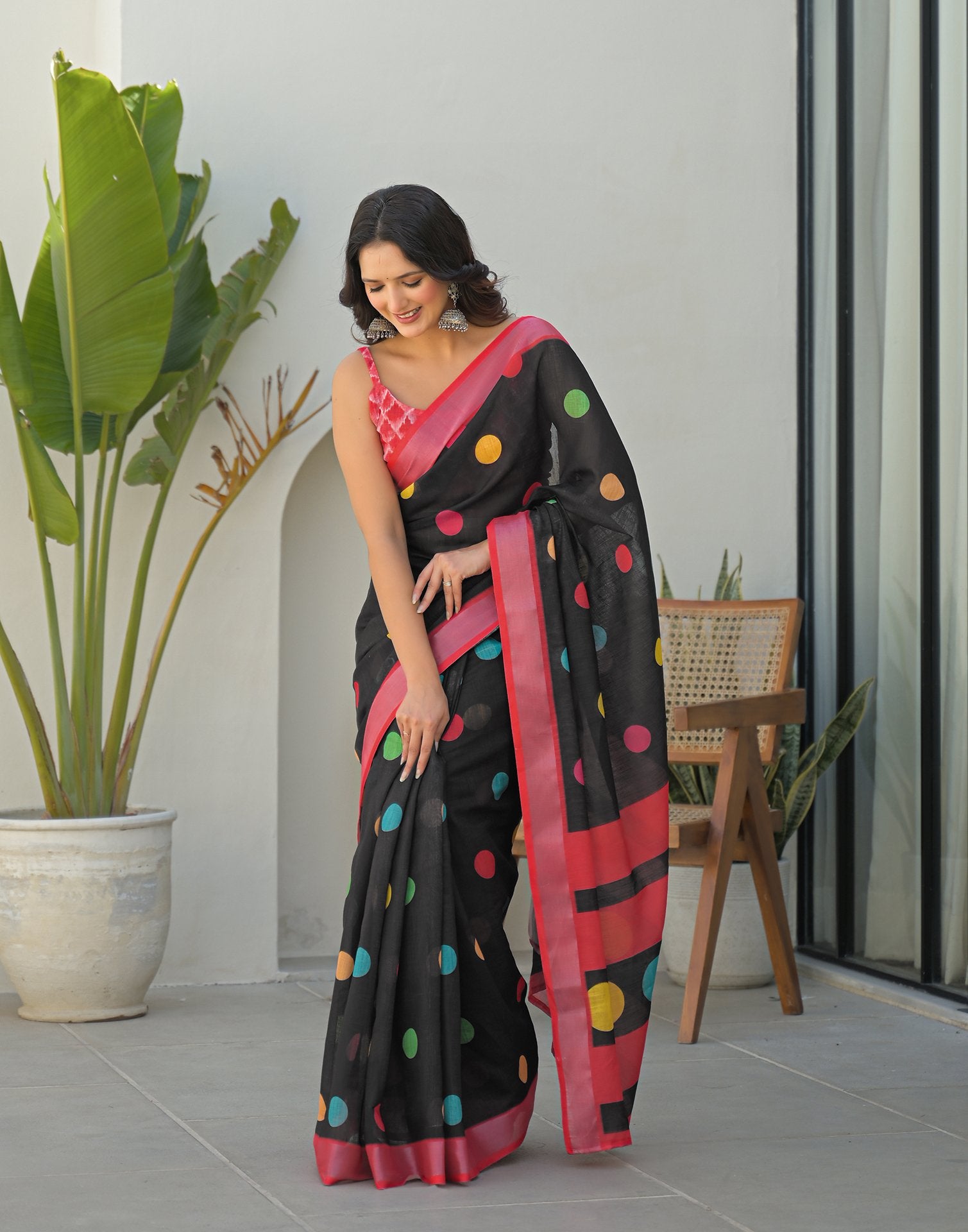 Black Linen Printed Saree