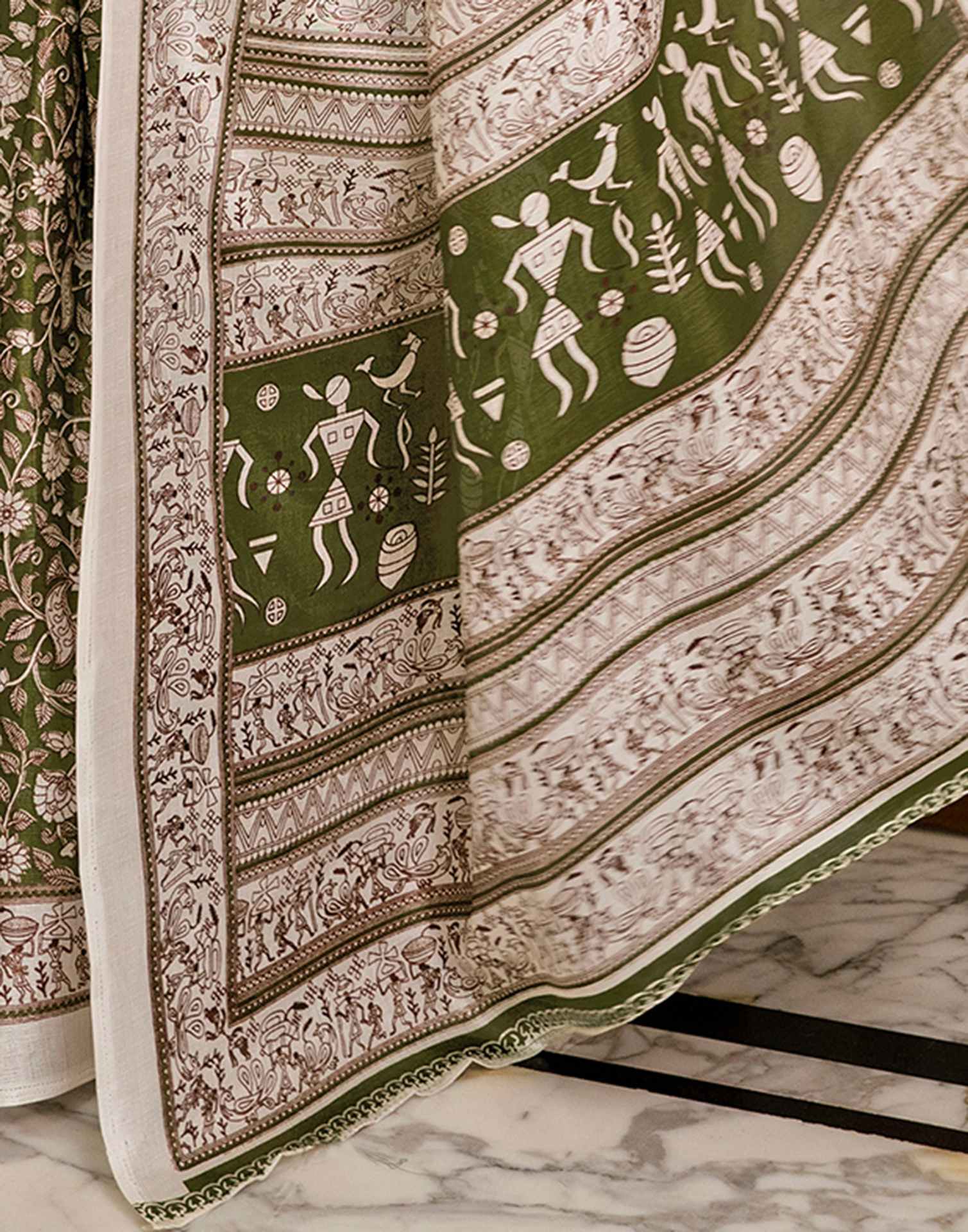 Mehandi Green Khadi Printed Saree