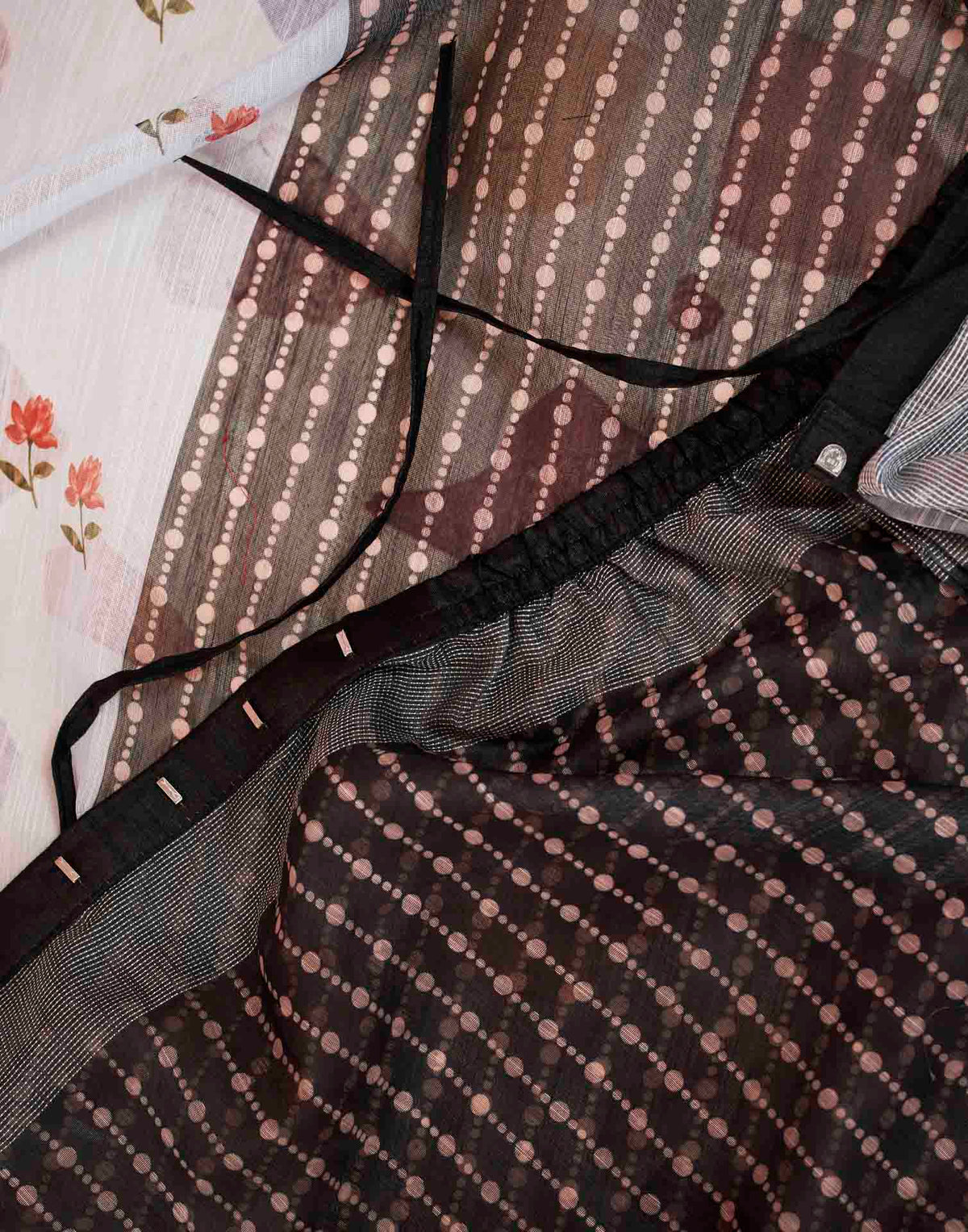 Ready To Wear Charcoal Black Linen Printed Saree