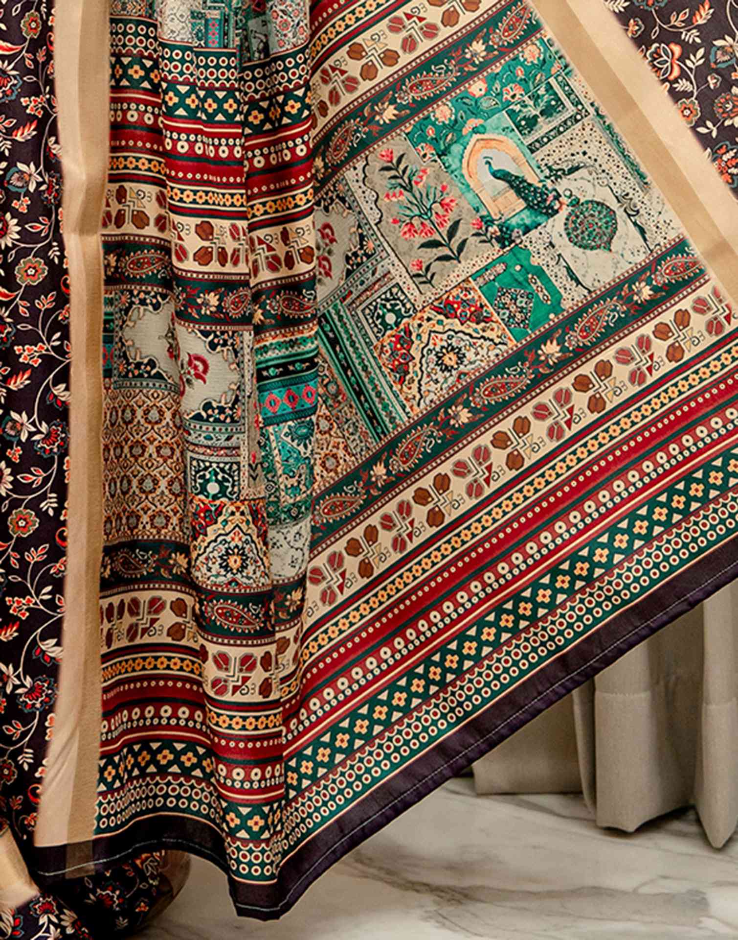 Multicoloured Silk Kalamkari Printed Saree